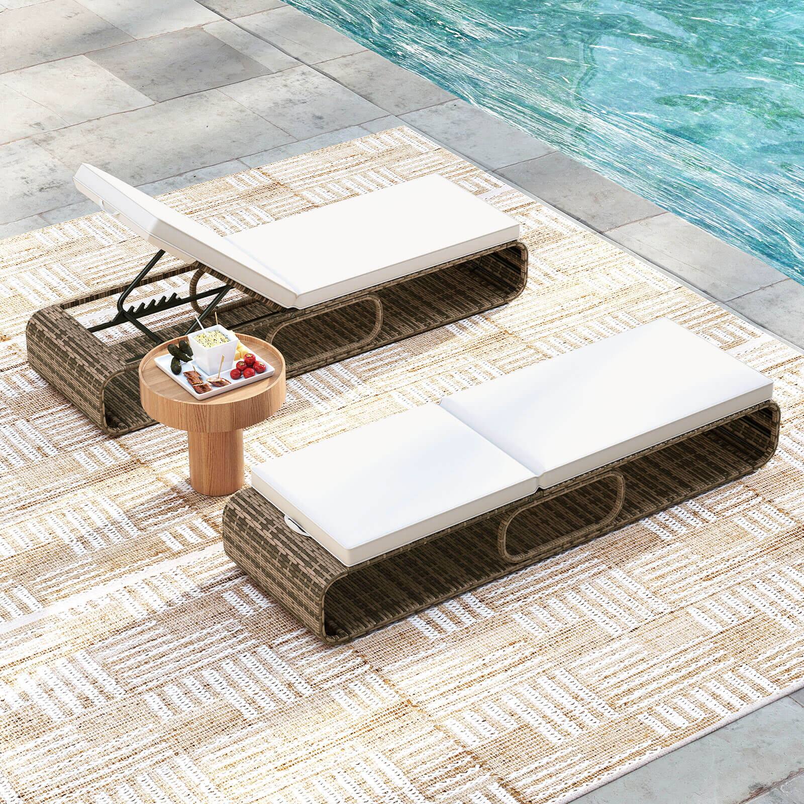 Alt View 3. Costway - Costway 1 PCS Outdoor Chaise Lounge Chair with Adjustable Backrest Cushion and Storage - Mix Brown,Off White.