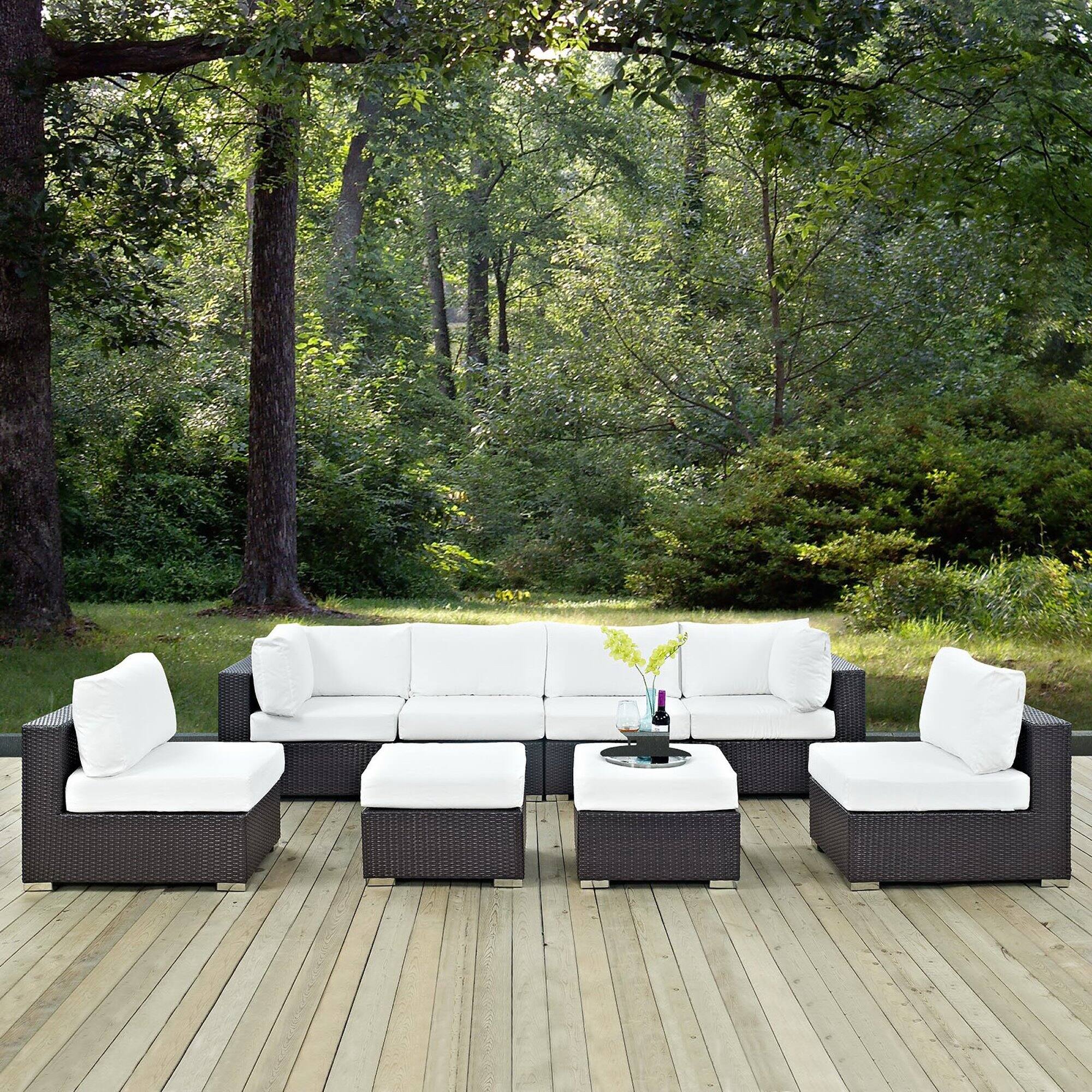 Alt View 3. Modway - Convene 8-Piece Outdoor Patio Sectional Set - Cushioned Modular Seating with Armrests - Espresso White.