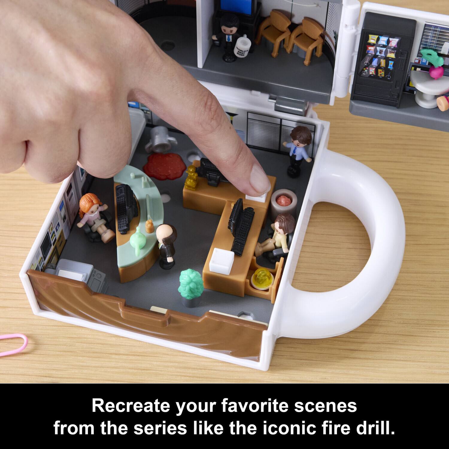 Recreate your favorite scenes from the series like the iconic fire drill.