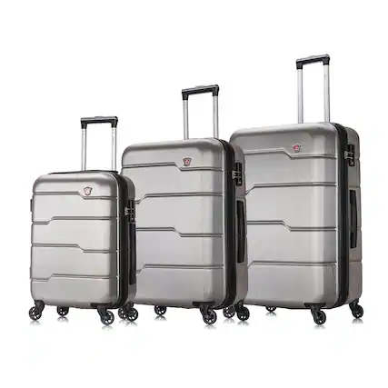 Front. DUKAP - Rodez Lightweight Hardside 3 Piece Luggage Set 20"/24"/28" - SILVER.