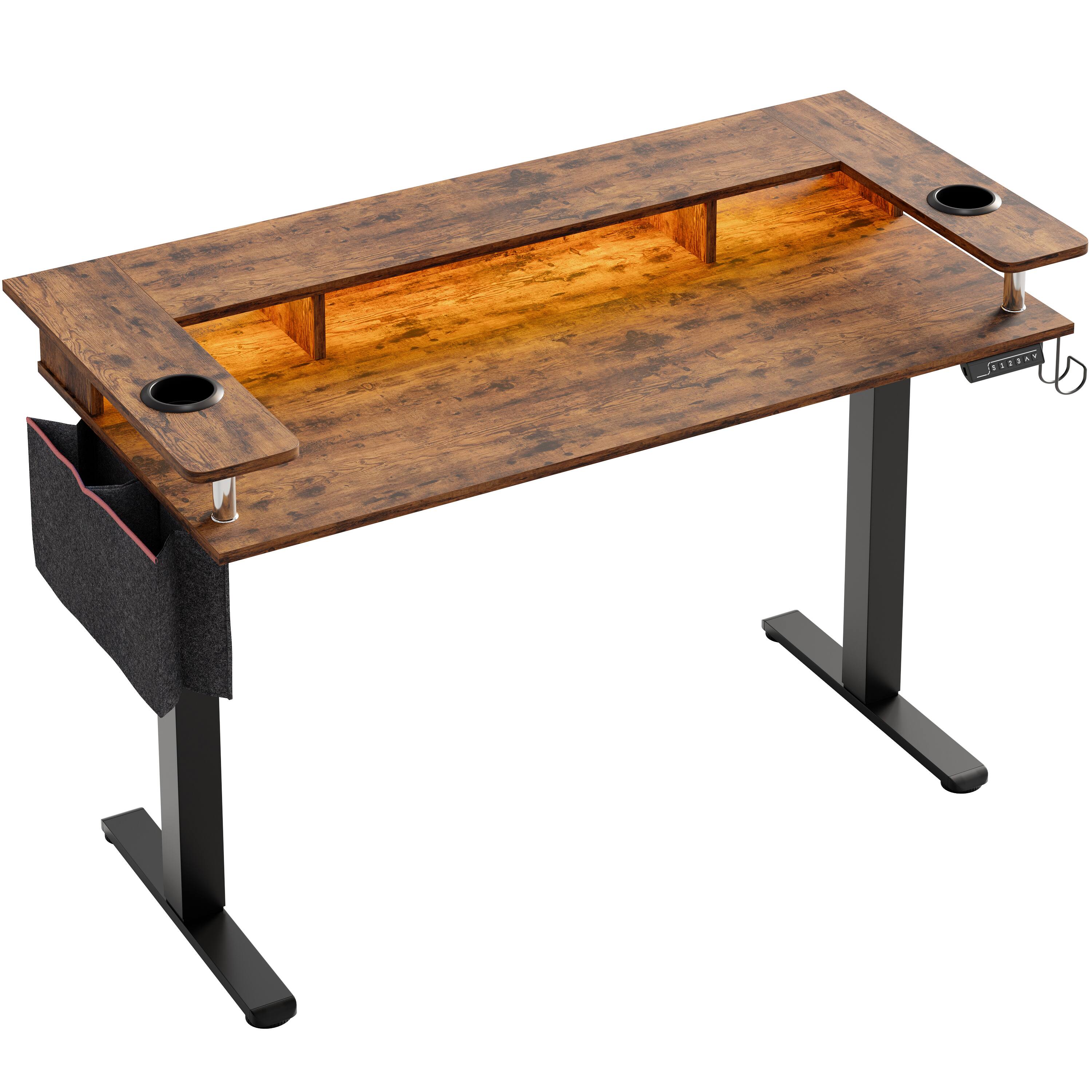 Alt View 16. Bestier - 58" wide Electric Standing Desk Adjustable with LED Light Storage and Monitor Stand - Brown.