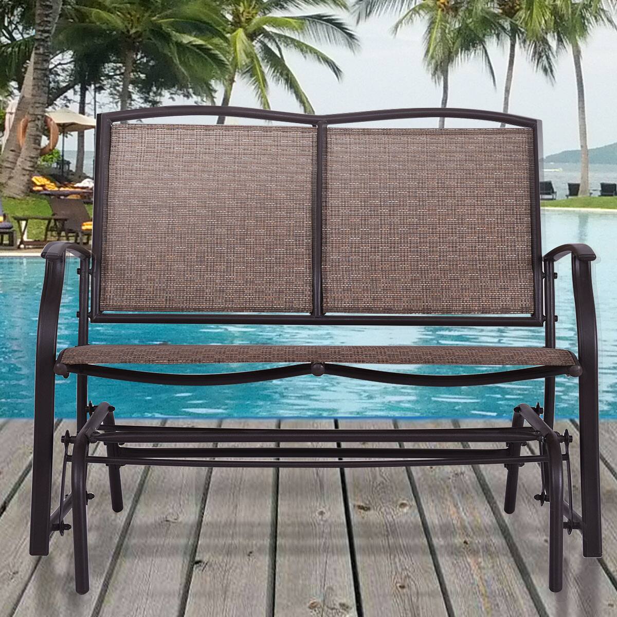 Alt View 1. Gymax - Gymax Patio Loveseat Glider Rocking Bench Double Chair With Arm Backyard Outdoor - Brown.