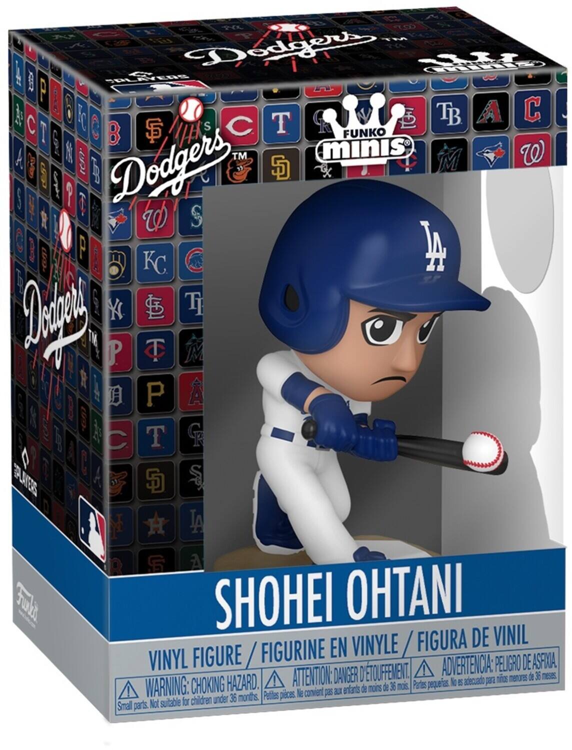 cr A TM A Dodgers h CI SPLAVE ENS P F fo TB A I B S S C T FUNKO I minis TM M W S 1 Dodgers W S SD J P 5 KC LA X T 1 P T B P C T ? EA8 SD Bluut A SHOHEI OHTANI VINYLE / FIGURA DE VINIL FIGURE / FIGURINE EN VINYL ETOUFEMENT. ! ADVERTENCIA: PELIGRO DE ASFIXIA, ! ATTENTION: DAWGER D adecuado pa nios menures de 36 meses CHOKING HAZARD. 36 mos. Partes pequerfas. No ER ! WARNING: 36 months. Peltiles pices Ne convient pas au enfants de mons de Not suitable for children under Small parts.