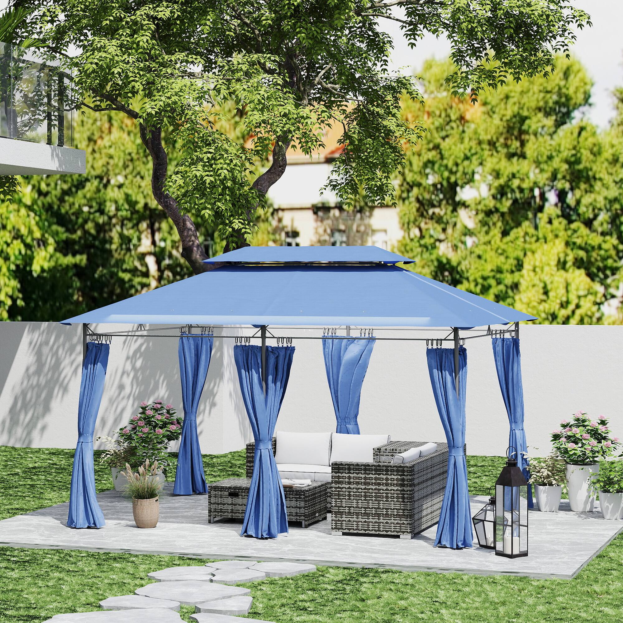 Alt View 1. Outsunny - Double Roof Patio Gazebo, Outdoor Gazebo with Curtains, for Garden, Lawn, Backyard and Deck - Blue.