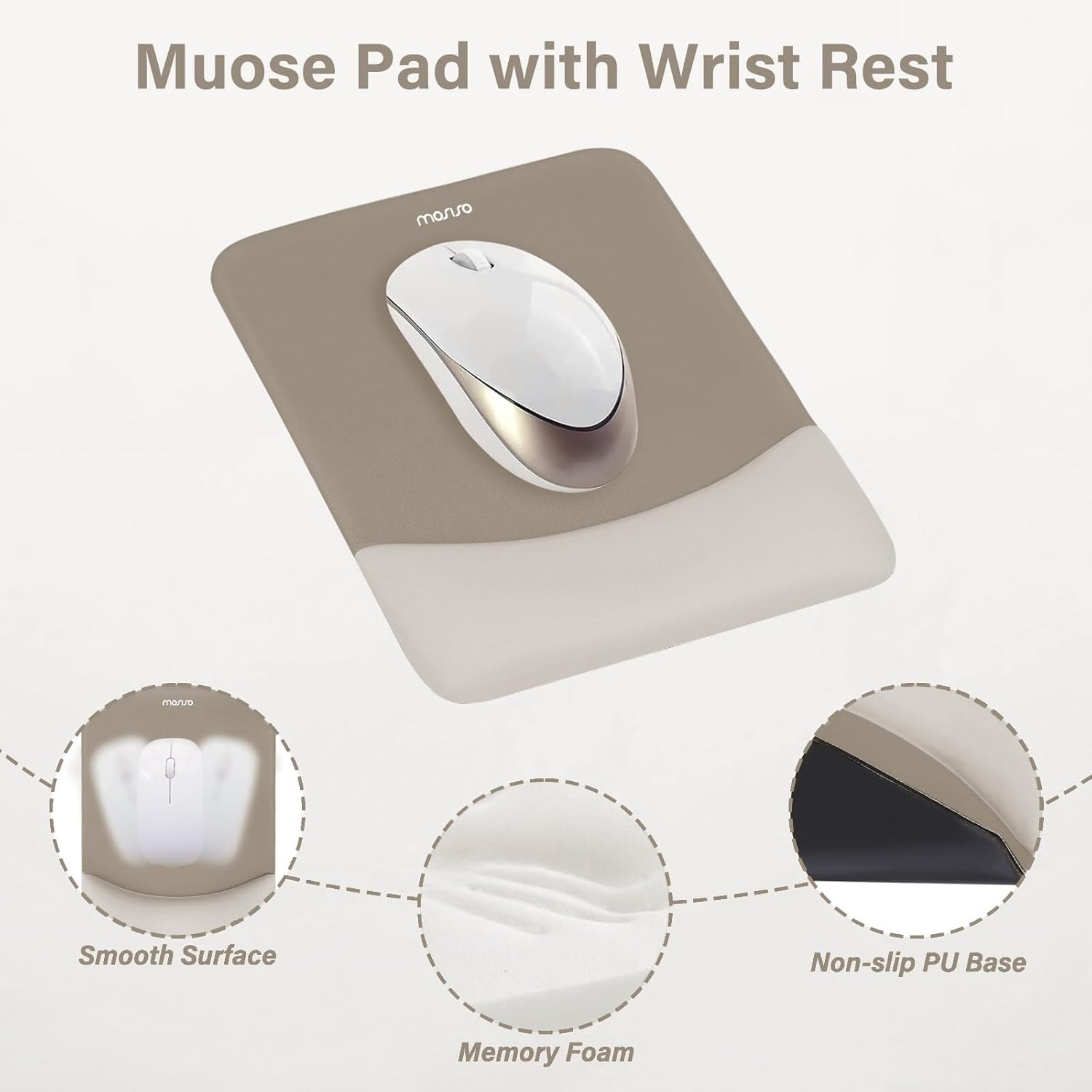 Muose Pad with Wrist Rest

- Smooth Surface
- Non-slip PU Base
- Memory Foam