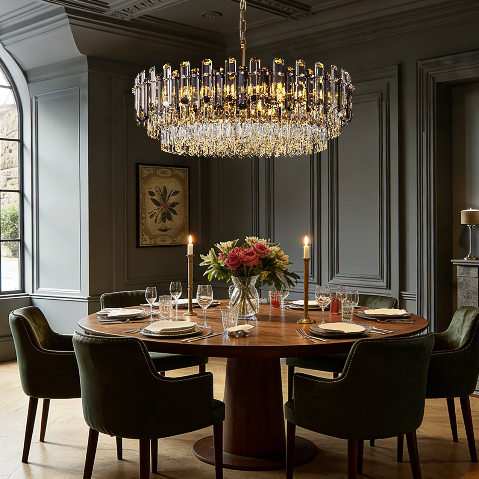 Back. Siljoy - 31.5" 20-Light Gold Brass Crystal Chandelier, Modern Luxury Light for Dining Room Living Room Bedroom Foyer - Gold Brass.