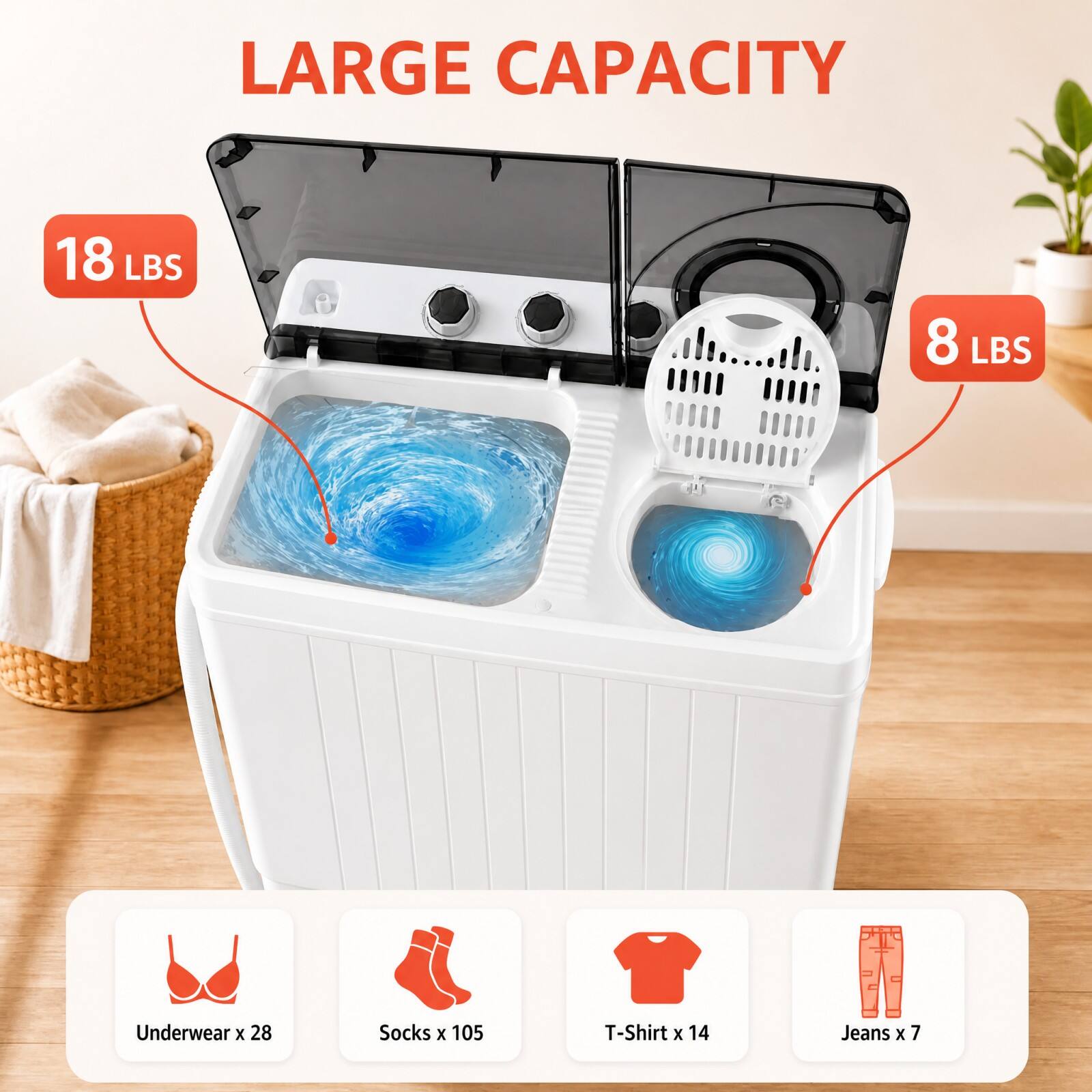 Costway 26lbs Portable Semi automatic Twin Tub Washing Machine
