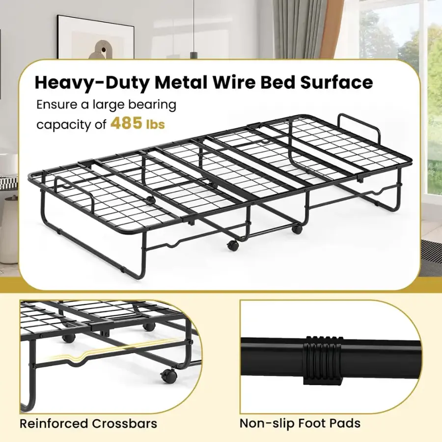 Heavy-Duty Metal Wire Bed Surface: Ensure a large bearing capacity of 485 lbs. Reinforced Crossbars. Non-slip Foot Pads.
