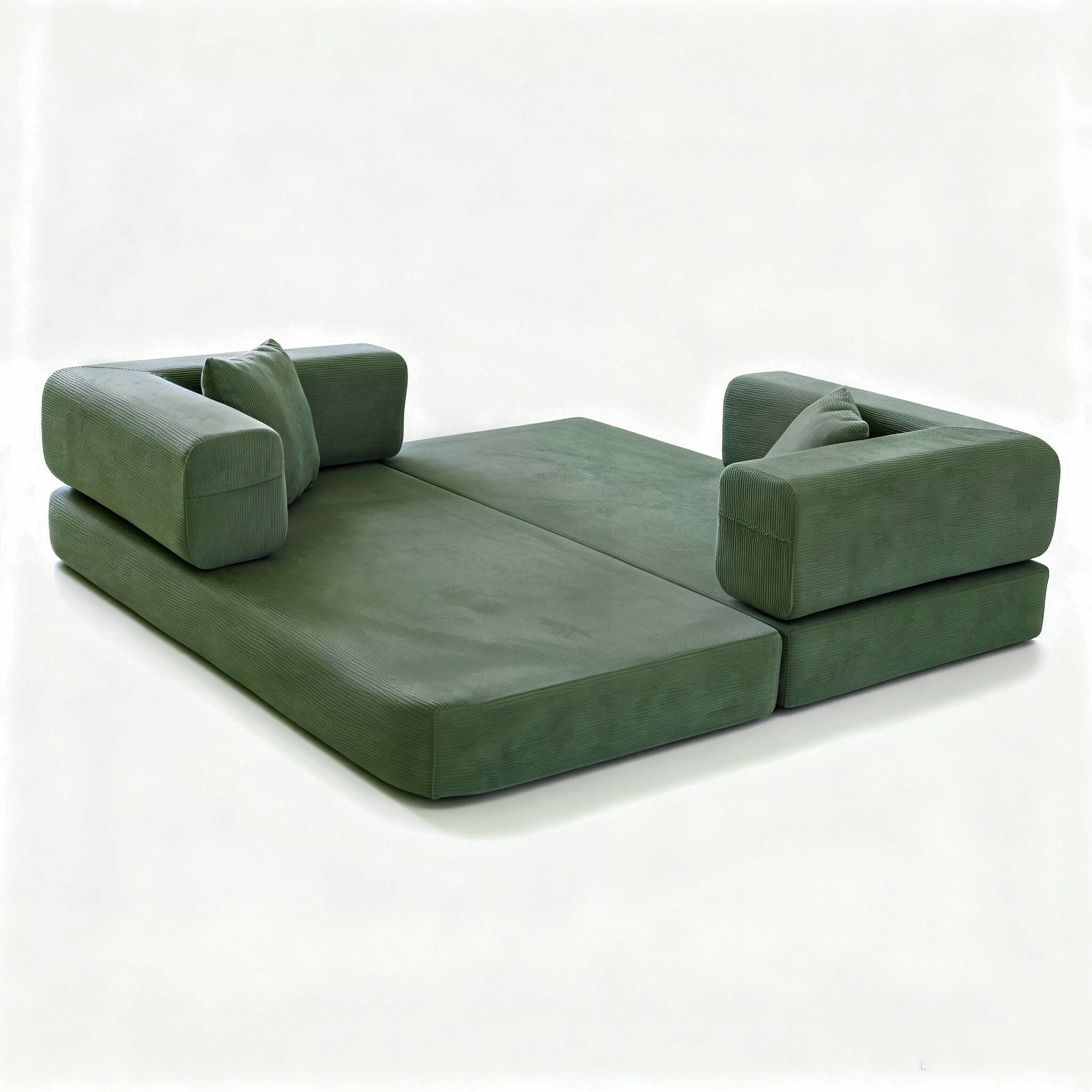Alt View 6. Meqiodas - Convertible Sofa Bed, Folding Floor Couch with Square Armrest, Comfy Sleeper Mattress for Living Room - Green.