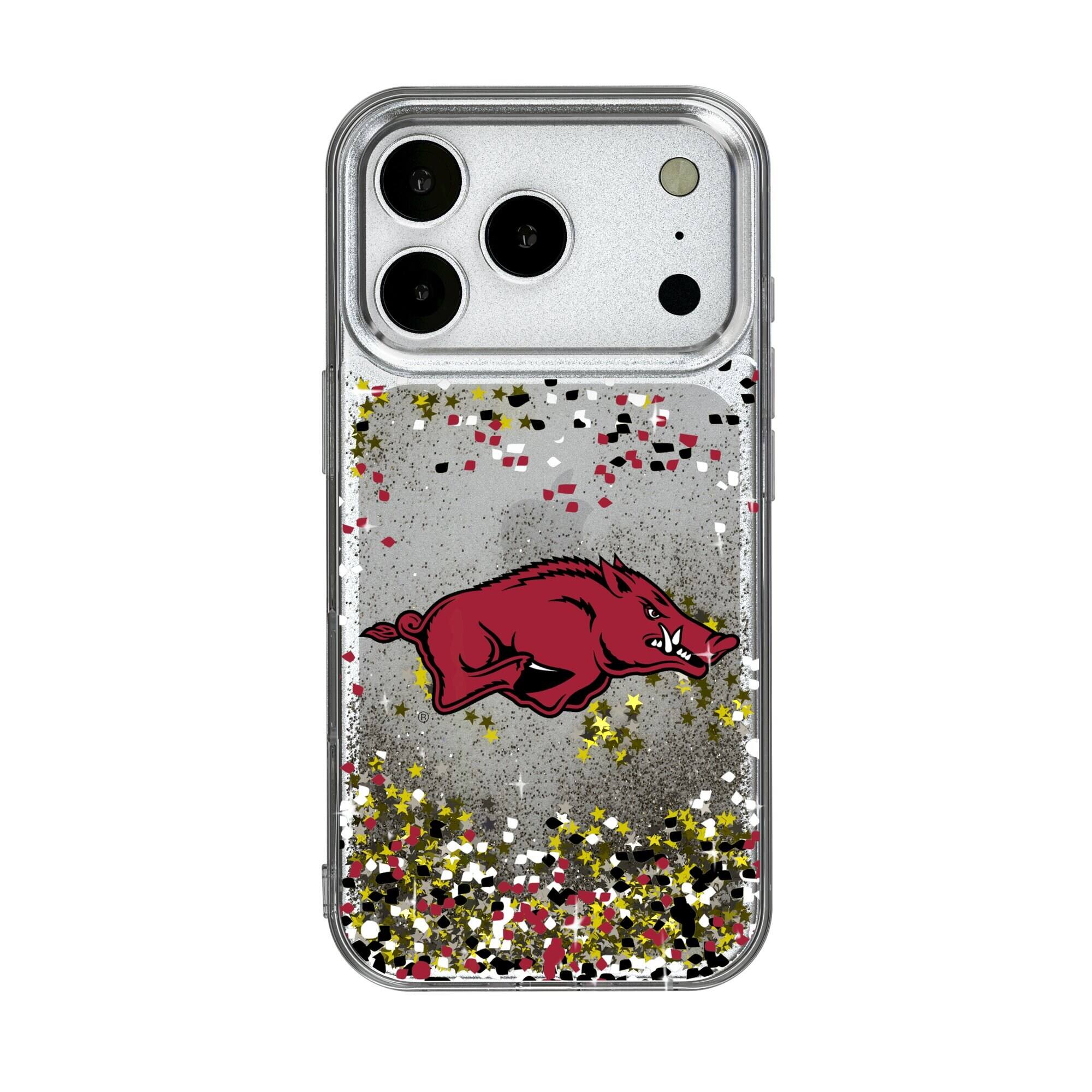 Front. Keyscaper - Arkansas Razorbacks iPhone Glitter Confetti Design Case - 16 Pro Max - Multicolor.
