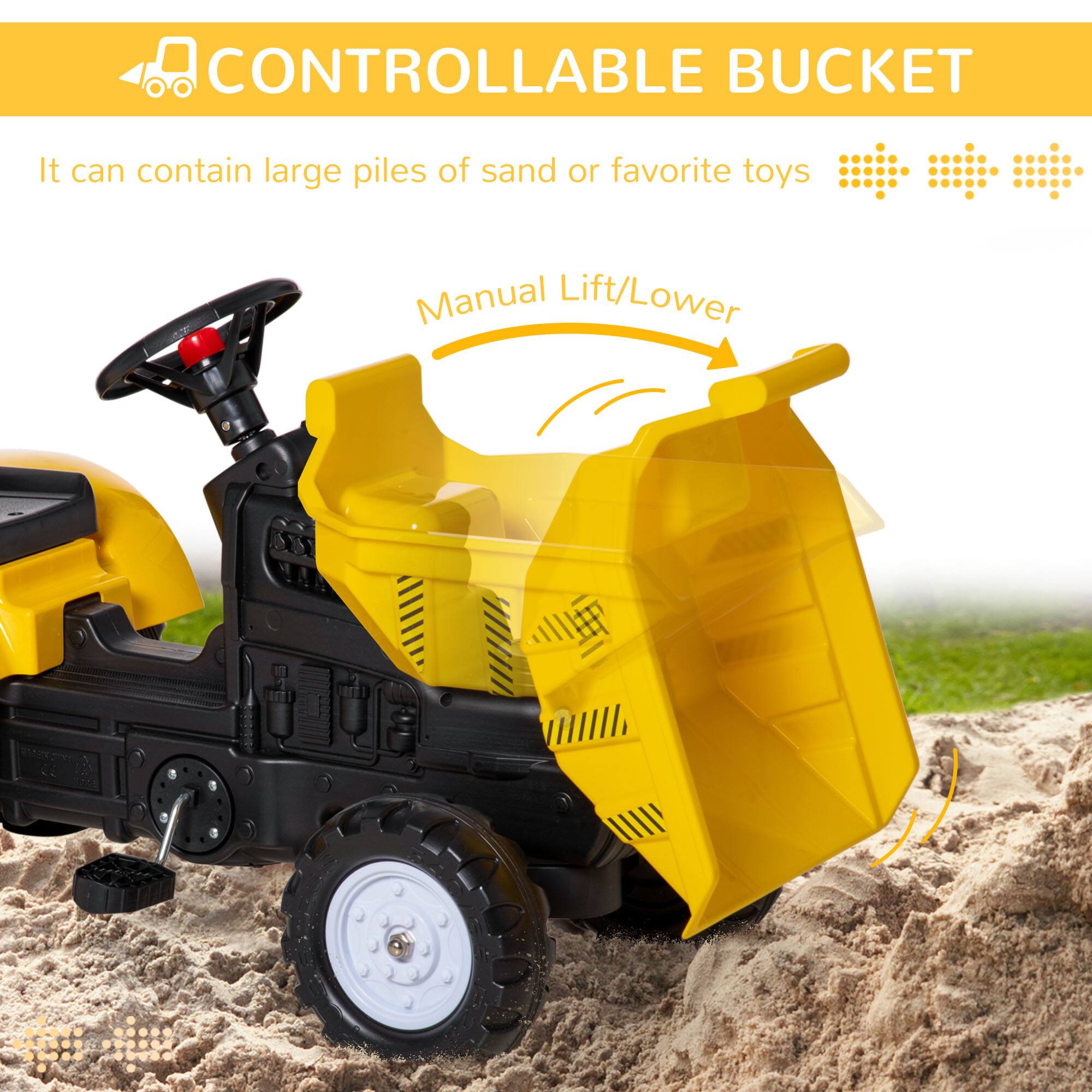 CONTROLLABLE BUCKET

It can contain large piles of sand or favorite toys

Manual Lift/Lower