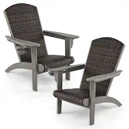 Gymax - Set of 2 Adirondack Chair w/ Rattan Padded Seat & Back Wide Hidden Cupholder Patio Gray - Mix Brown, Gray