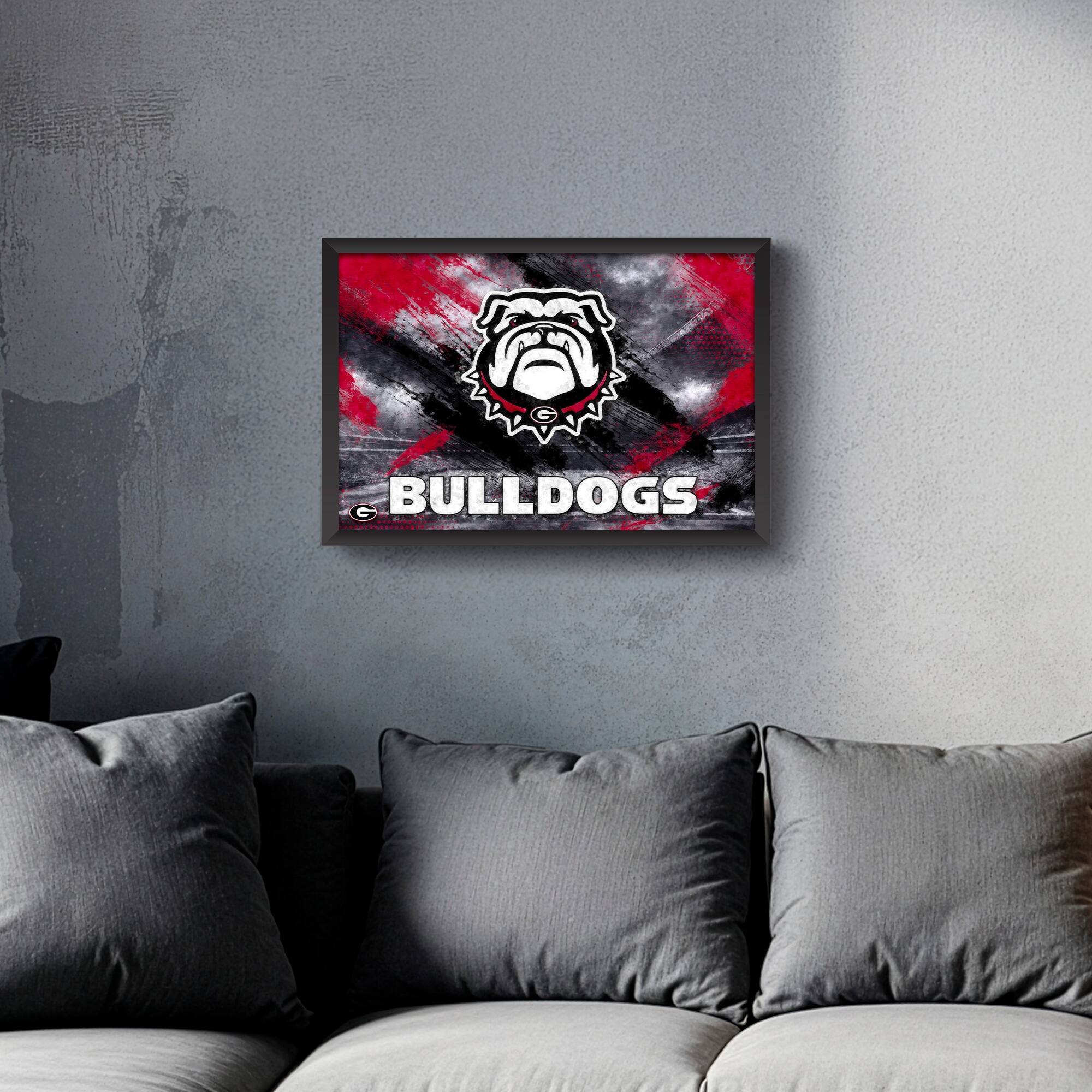 Alt View 1. Sporticulture - Georgia Bulldogs 27" x 39" Brush Stroke Logo Framed Art Print - Multicolor.