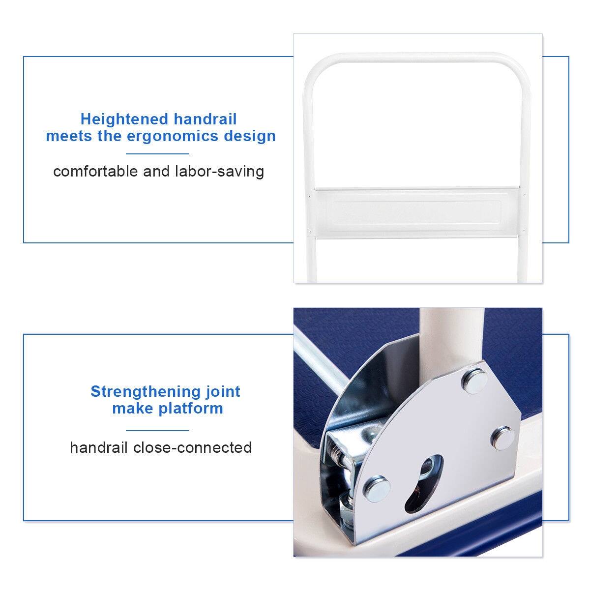 Heightened handrail meets the ergonomics design, comfortable and labor-saving.  
Strengthening joint makes platform handrail close-connected.