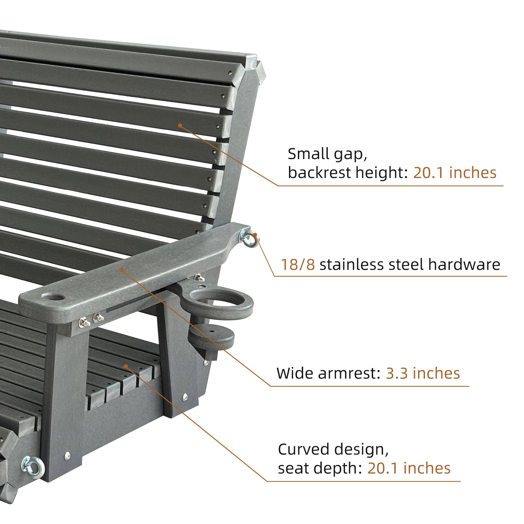 - Small gap, backrest height: 20.1 inches
- 18/8 stainless steel hardware
- Wide armrest: 3.3 inches
- Curved design, seat depth: 20.1 inches