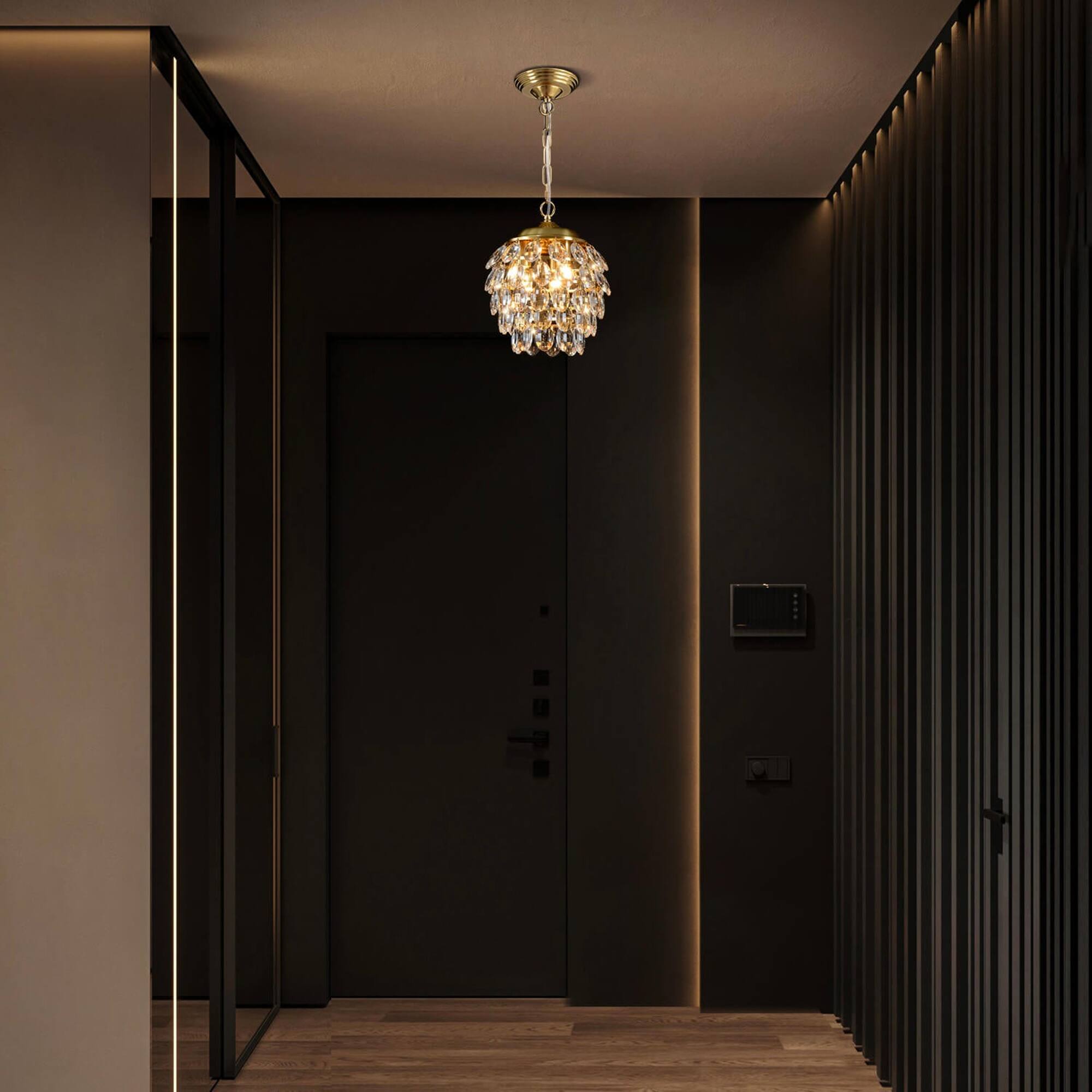 Alt View 4. Siljoy - Pine Cone Shape Crystal Chandelier - Gold.