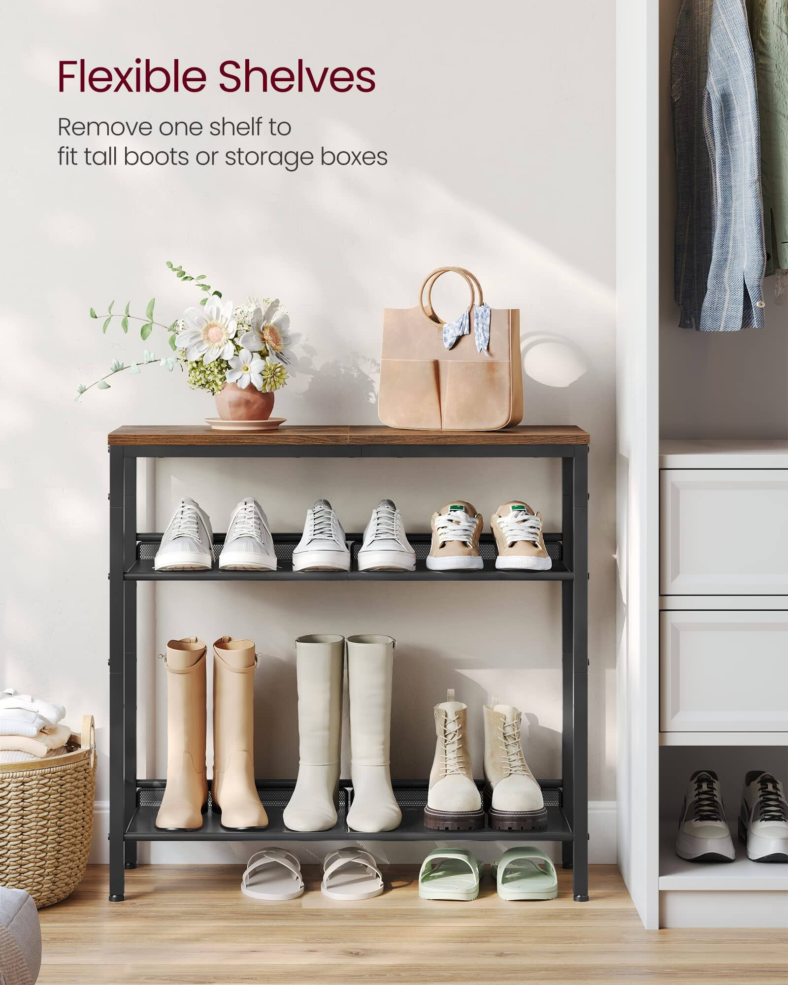 Flexible Shelves  
Remove one shelf to fit tall boots or storage boxes