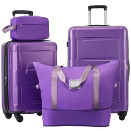 BreeBe - Expandable Spinner Wheels 2 Piece Luggage Set with Bags ABS Lightweight Suitcase TSA Lock 20inch+24inch - Purple
