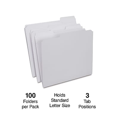 100 Folders per Pack  
Holds 3 Standard Tab Letter Size Positions