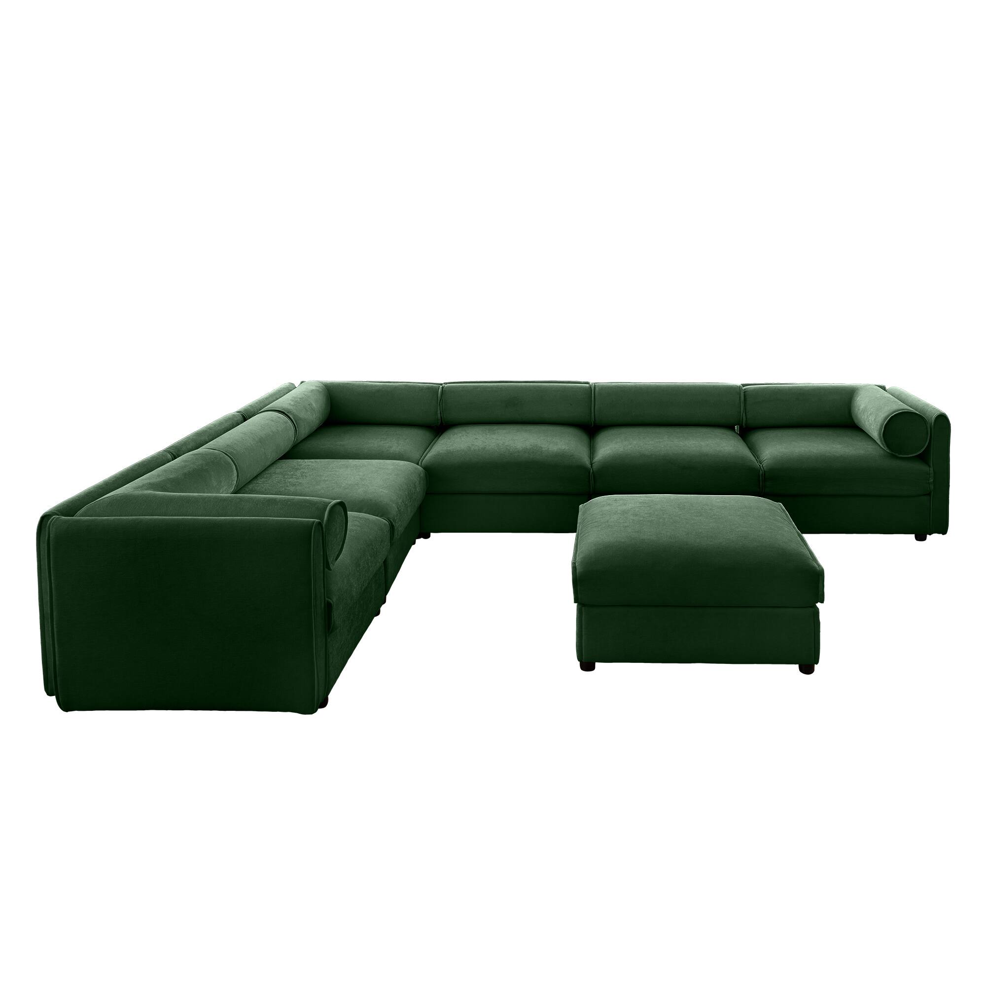 Alt View 7. LOVMOR - Modular Storage Ottoman Cylindrical Support Chenille Sectional Couch For Living Room Plush Cozy Lounge Home TV - Green.
