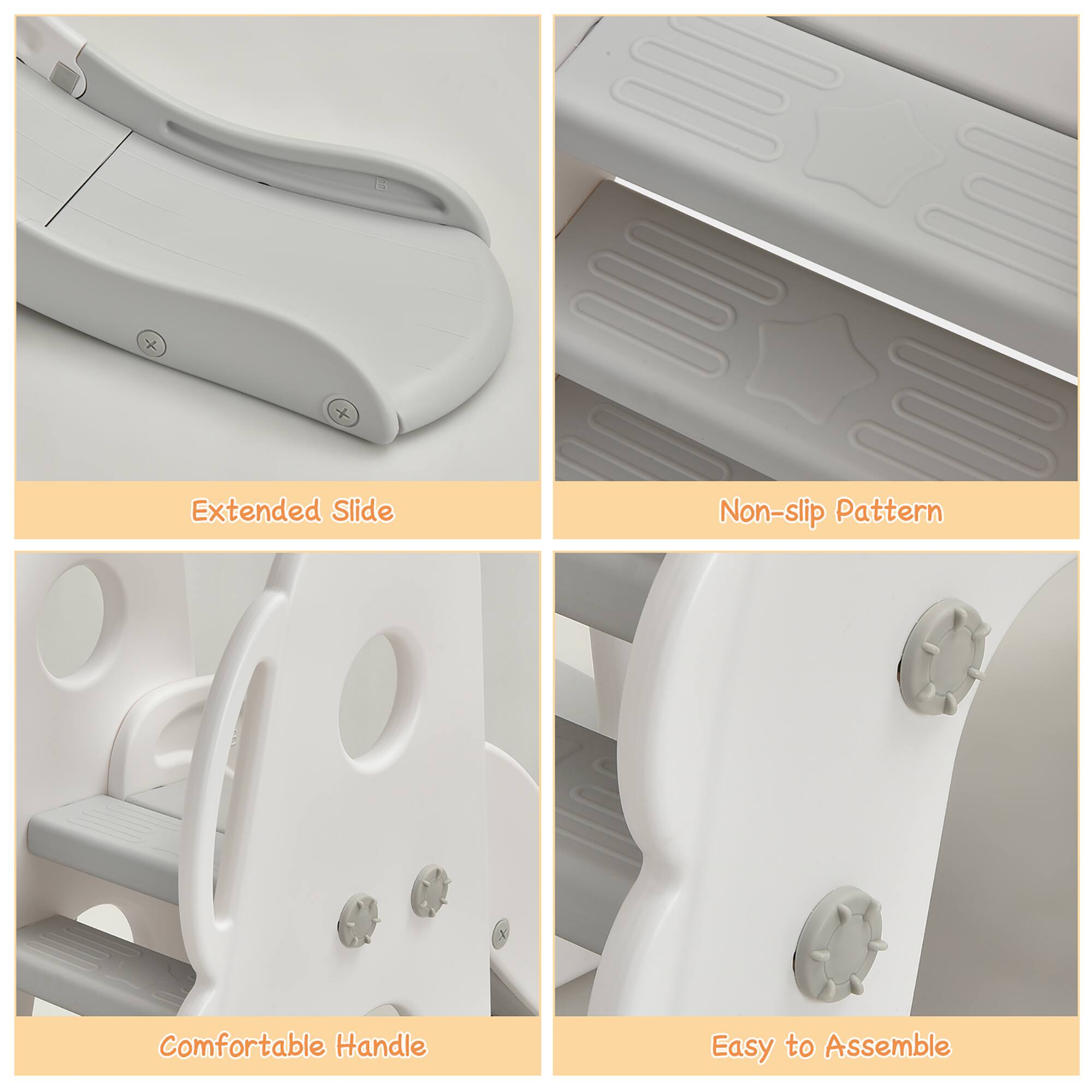 Extended Slide
Non-slip Pattern
Comfortable Handle
Easy to Assemble