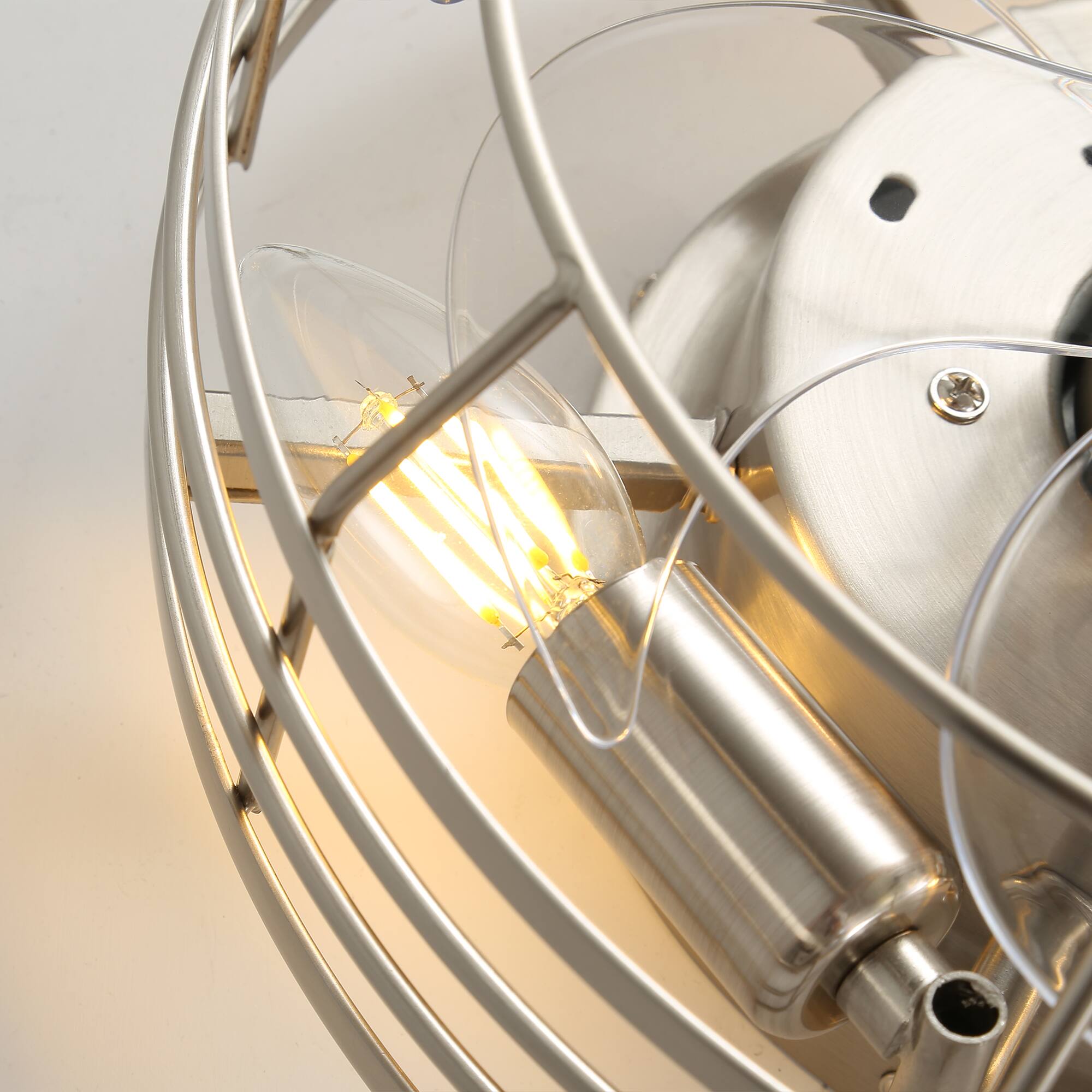 Alt View 8. Breezary - Breezary 12-Inch Flush Mount Cage Ceiling Fan with 7 PC Blades, DC Motor, 6-Speed Remote, Timer with Memory Function - Satin Nickel.