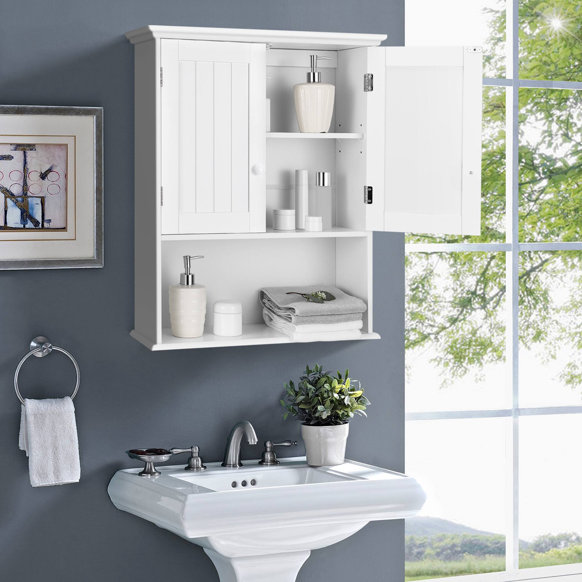 Alt View 1. Costway - Costway Wall Mount Bathroom Cabinet Storage Organizer Medicine Cabinet with 2-Doors  White - White.
