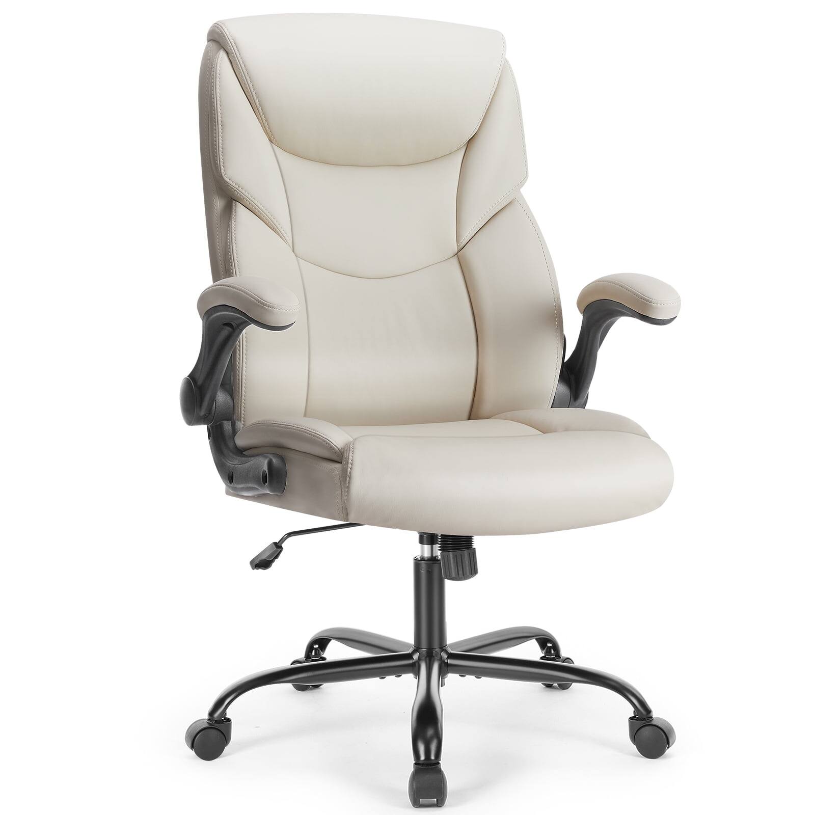 Front. AOITUN - Ergonomic Executive Computer Desk Chair with Headrest and Lumbar Support, White PU Leather Office Chair - White.