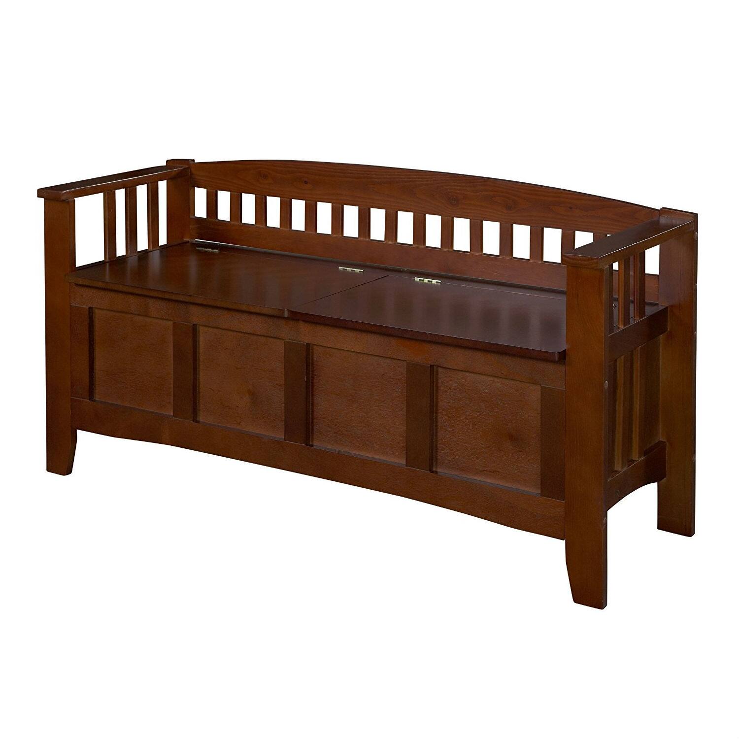Angle. Hivvago - Split Seat Storage Accent Bench in Walnut Wood Finish - brown.
