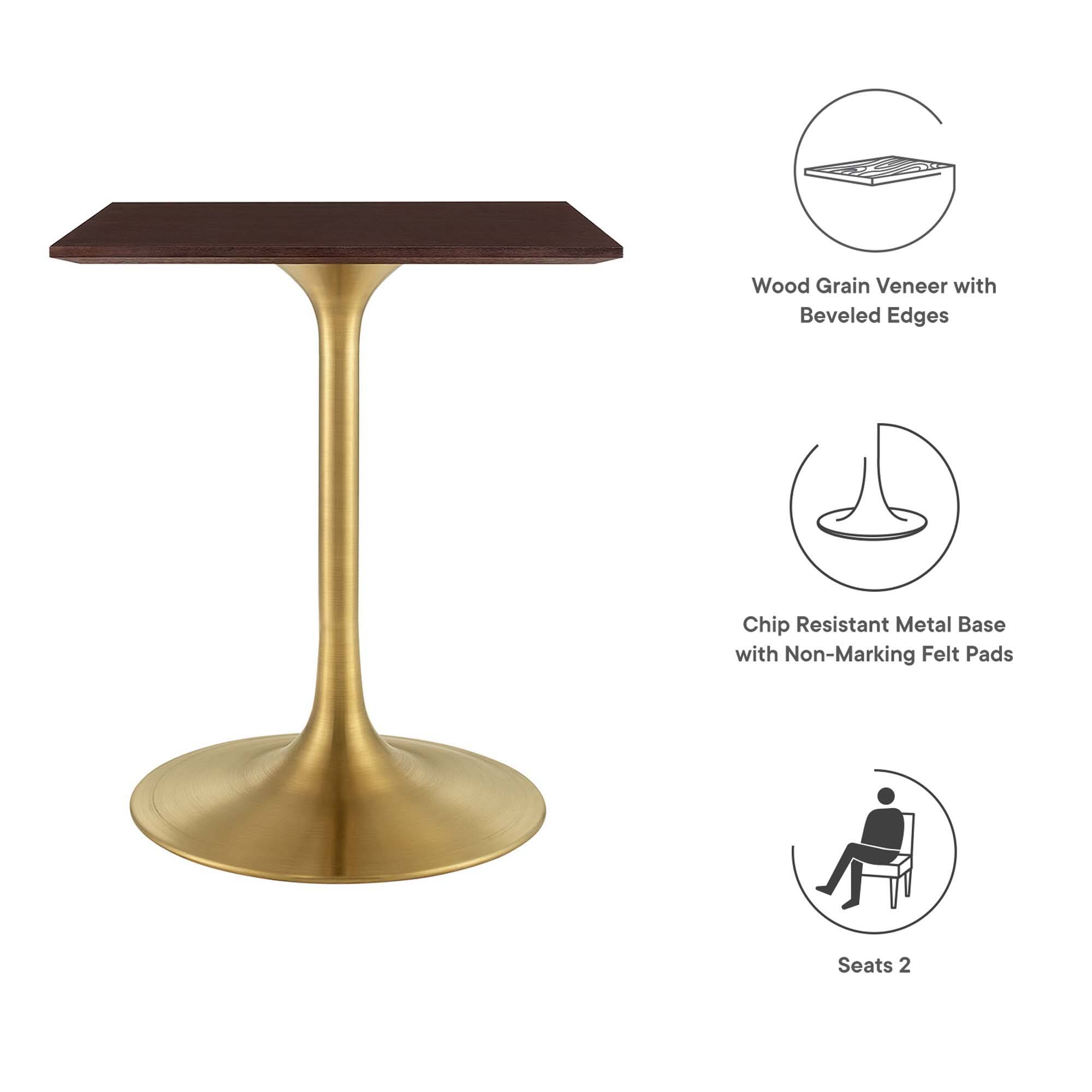 - Wood Grain Veneer with Beveled Edges
- Chip Resistant Metal Base with Non-Marking Felt Pads
- Seats 2