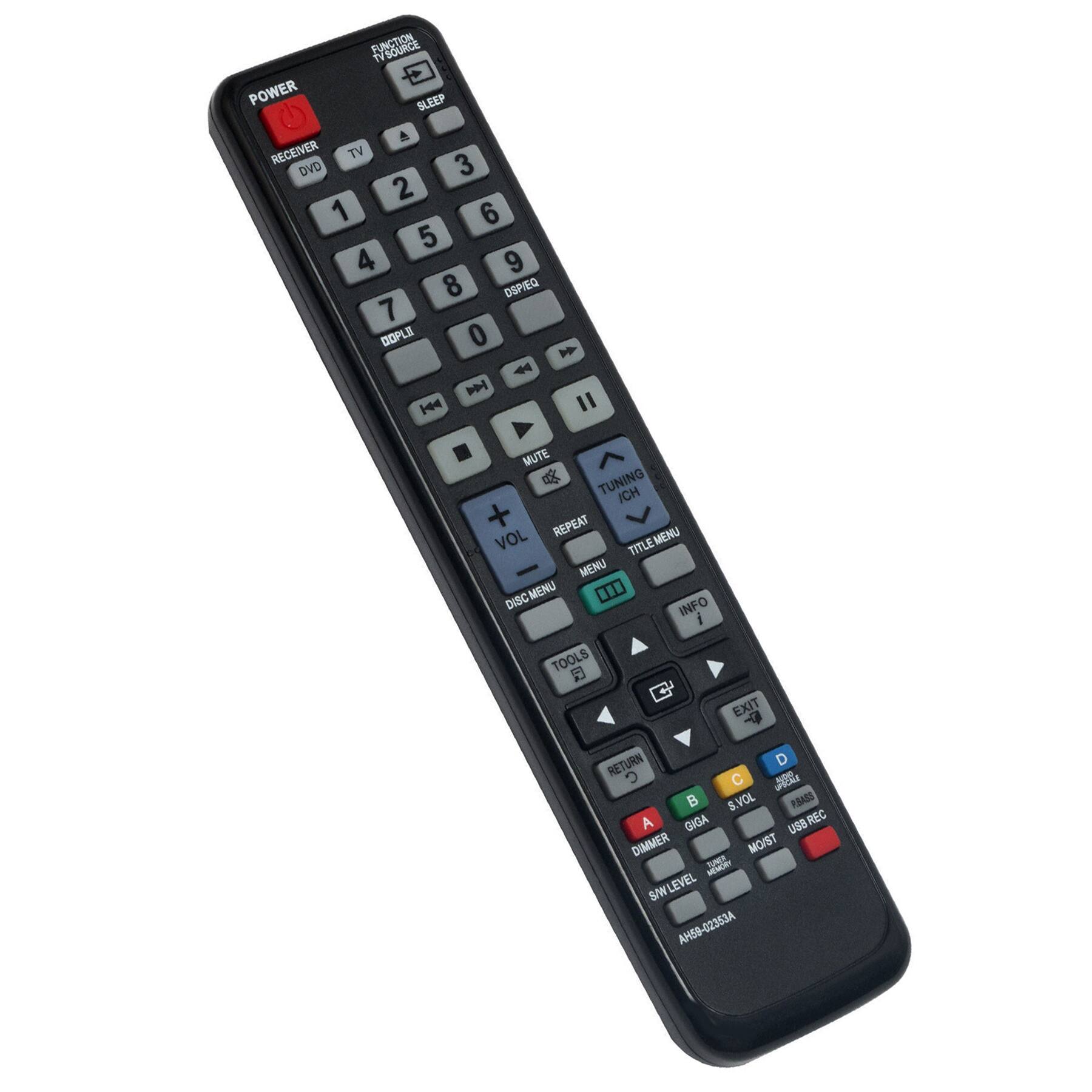 FUNCTION TVSOURCE  
POWER SLEEP  
RECEIVER TV 3 DVD 2 1 6 5 4 9 8 DSPIEQ 7 DOPPL 0  
4 M 144 1 MUTE  
TUNING ICH REPEAT MENU VOL TITLE MENU DISC MENU 0 INFO i TOOLS EXIT d RETURN D C  
S 8.VOL PRAGS A ADIO U8B REC DIMMER MOIST MEMORY 8/W LEVEL AH50-02353A