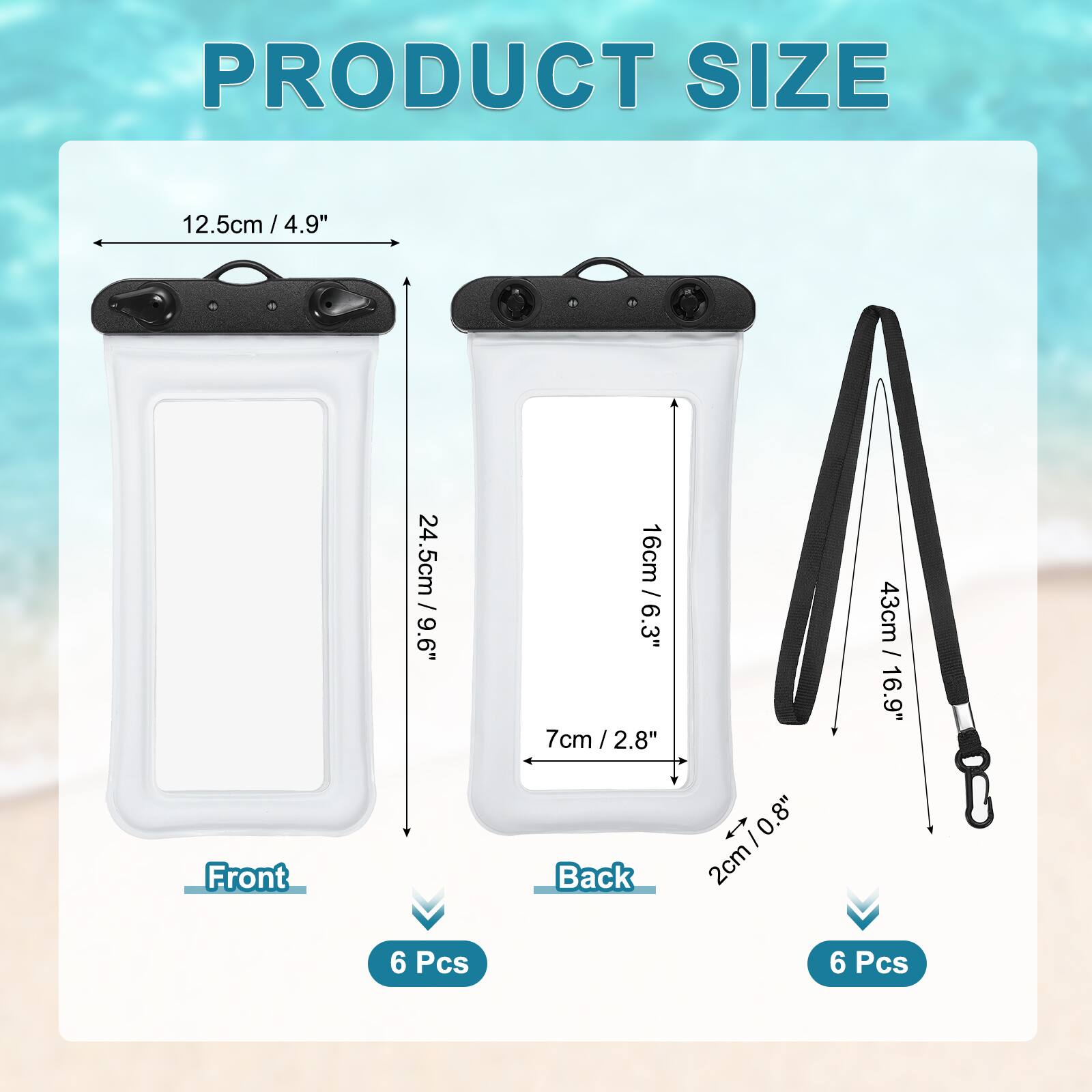 PRODUCT SIZE

Front: 12.5cm / 4.9"  
Height: 24.5cm / 9.6"  
Width: 16cm / 6.3"  
Depth: 7cm / 2.8"  
Thickness: 2cm / 0.8"  
6 Pcs

Back: 2cm / 0.8"  
6 Pcs