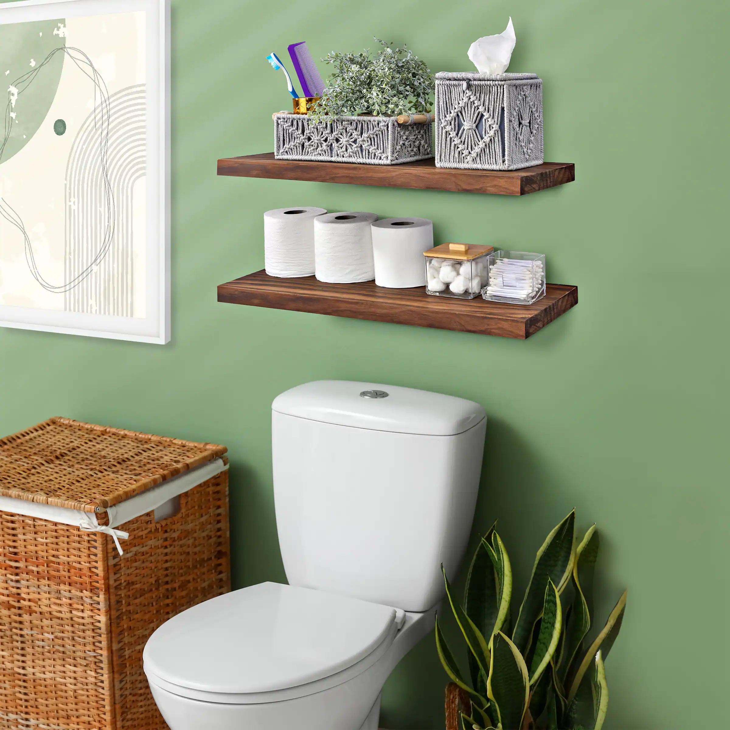 Alt View 2. Sorbus - Sorbus 2 Pack 24" Solid Wood Floating Shelves - for Bathroom Decor, Books, Bedroom & Living Room - Brown.