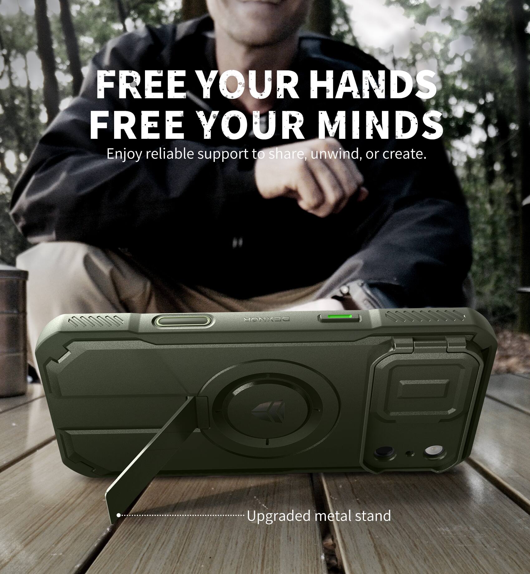 FREE YOUR HANDS  
FREE YOUR MINDS  
Enjoy reliable support to share, unwind, or create.  

DEXAAY  
Upgraded metal stand