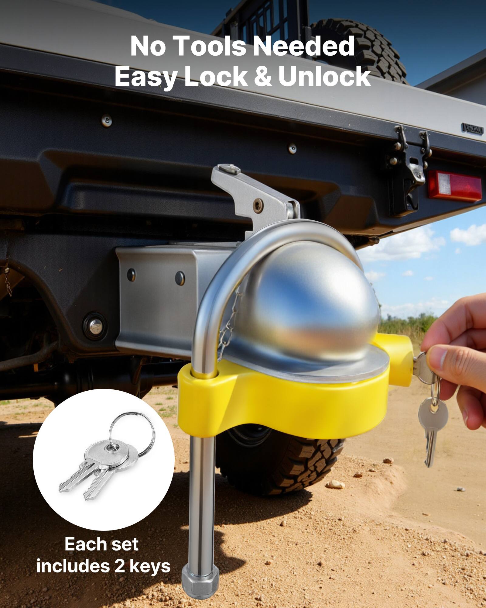 No Tools Needed  
Easy Lock & Unlock  

Each set includes 2 keys