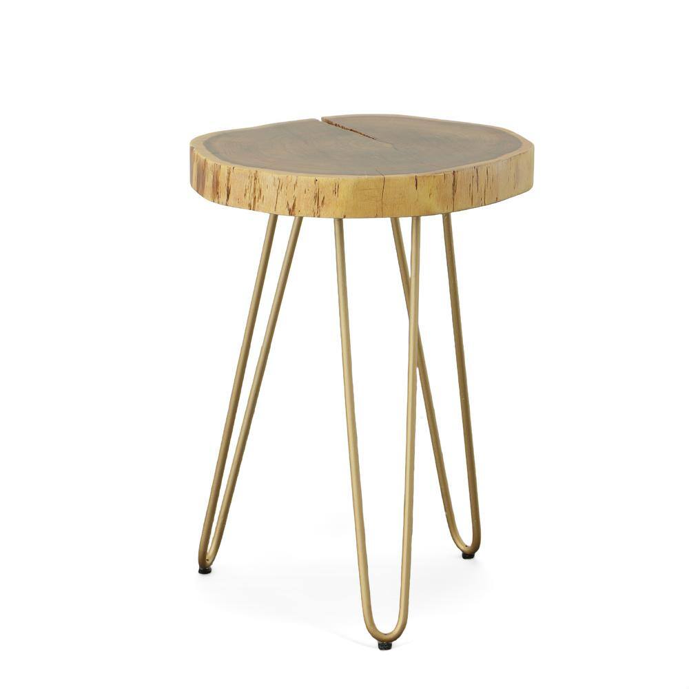 Front. Carolina Chair & Table - Seti Live Edge Accent Table - Natural Top - Gold Base - Natural, Gold.