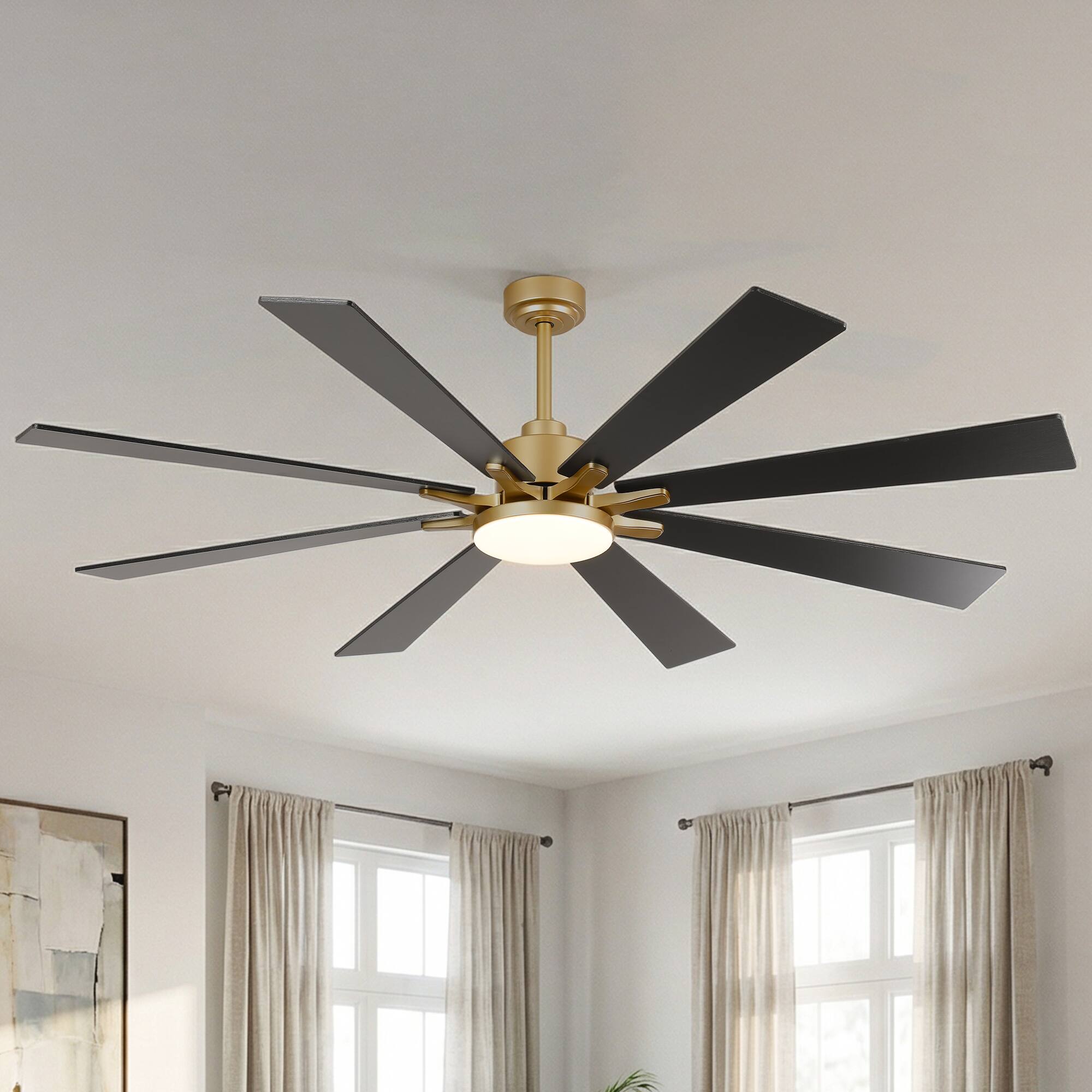 Left. Vaczon - 72 Inch Ceiling Fan with Light and Remote, 24W 3CCT Dimmable, 8 Blades, 6-Speed Reversible, Modern Ceiling Fan - Weathered wood.