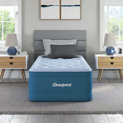 Front. Beautyrest - 20" Sensair Air Mattress, Built-in Pump, Cooling Top, 750 lb Capacity - Gray/Blue.