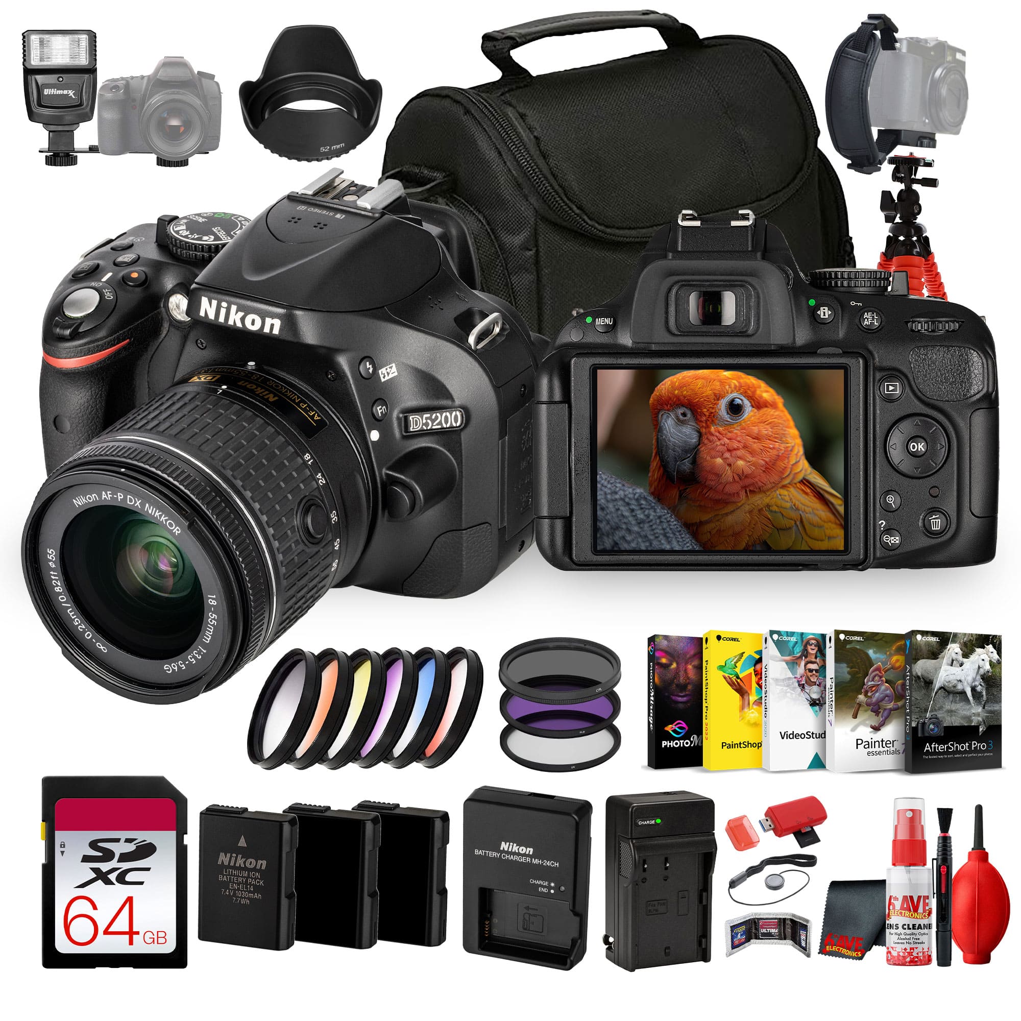 D5200 DSLR with 18–55mm II Lens, 24.1MP DX APS-C Nikon F-Mount Camera Travel Bundle