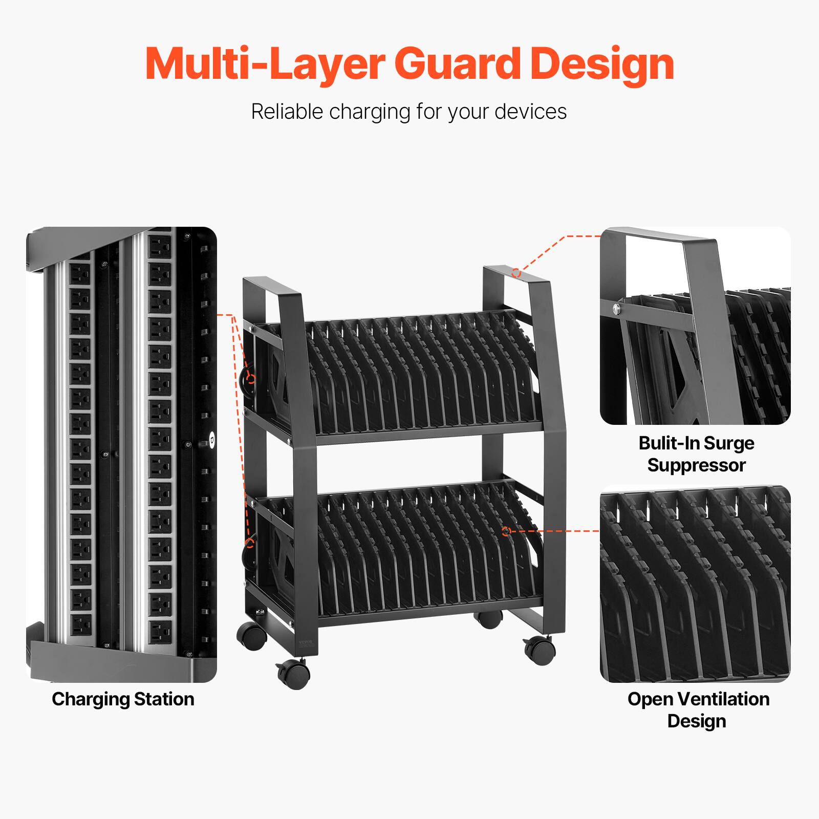 Multi-Layer Guard Design  
Reliable charging for your devices  
Built-In Surge Suppressor  
Charging Station  
Open Ventilation Design