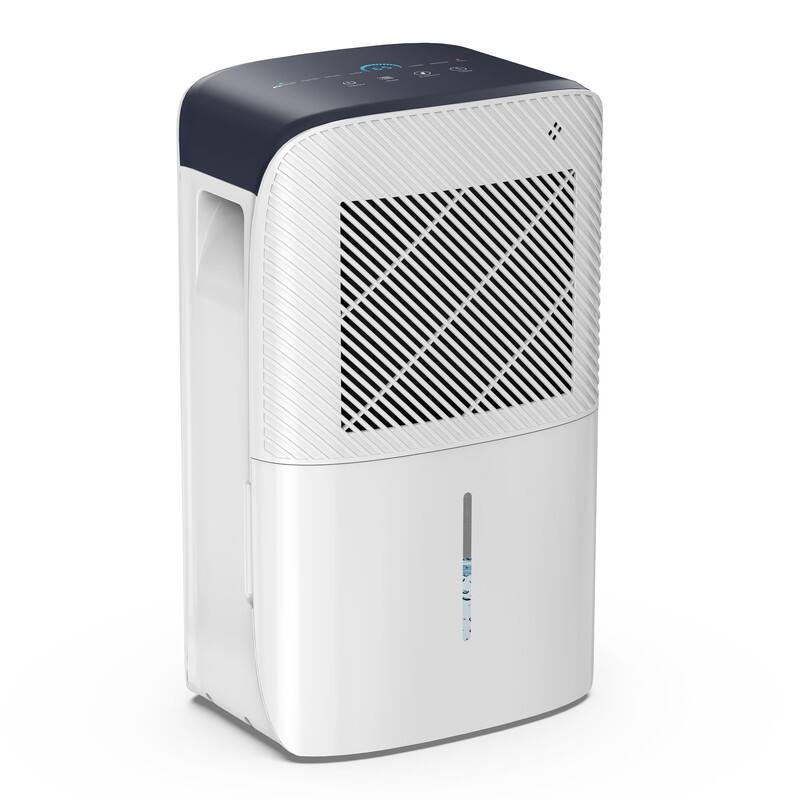 Angle. Edendirect - 38 pt. 2000 sq. ft. Portable Dehumidifier in White with 6.55 pt. Bucket, Auto Defrost, Continuous Run, 2-Fan Speeds.