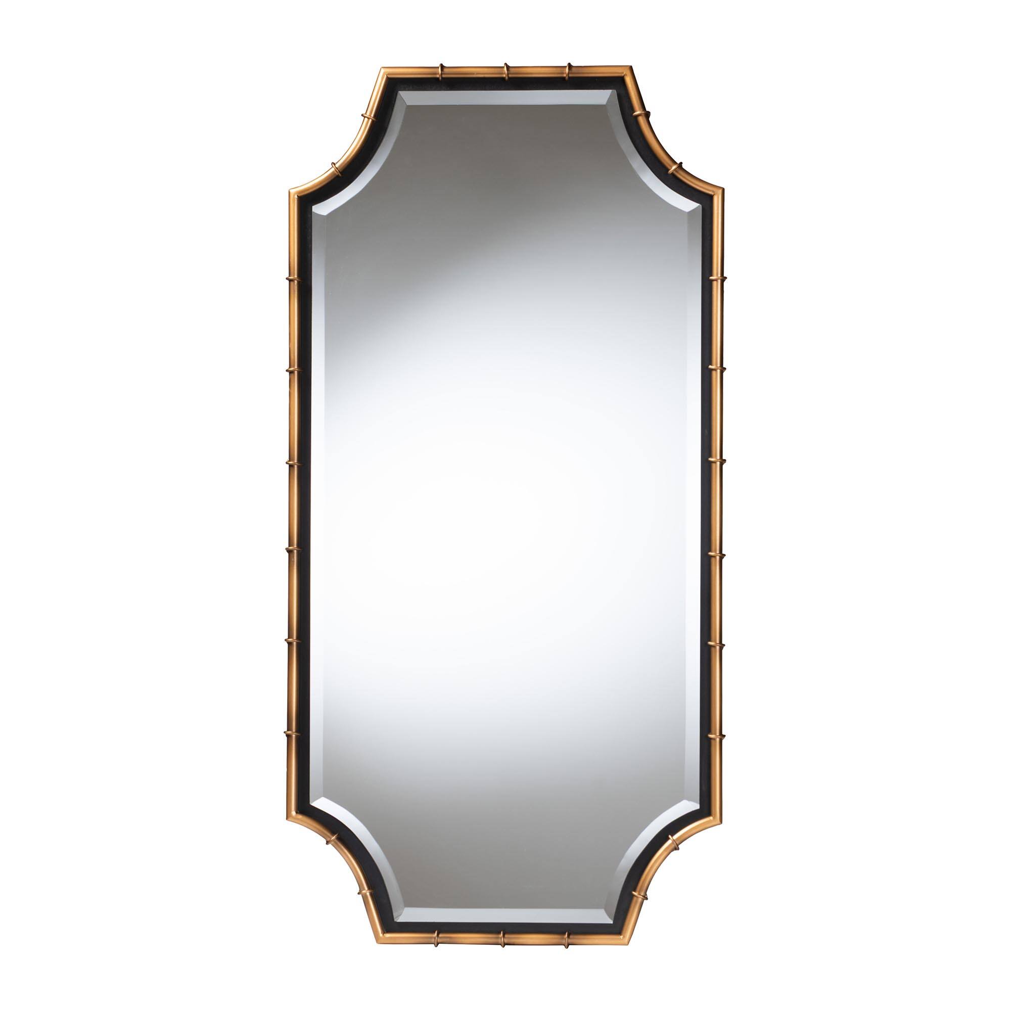 Front. Baxton Studio - Lieven Accent Wall Mirror with Bamboo Inspired Frame - Antique Gold/Black.