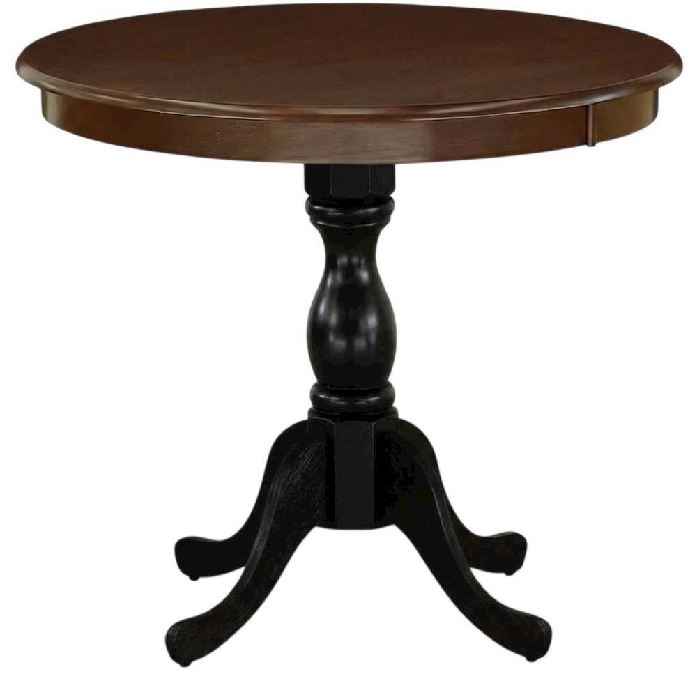 Angle. FurniFact - Mahogany Black Round Pedestal Dining Table - Multi-Color.