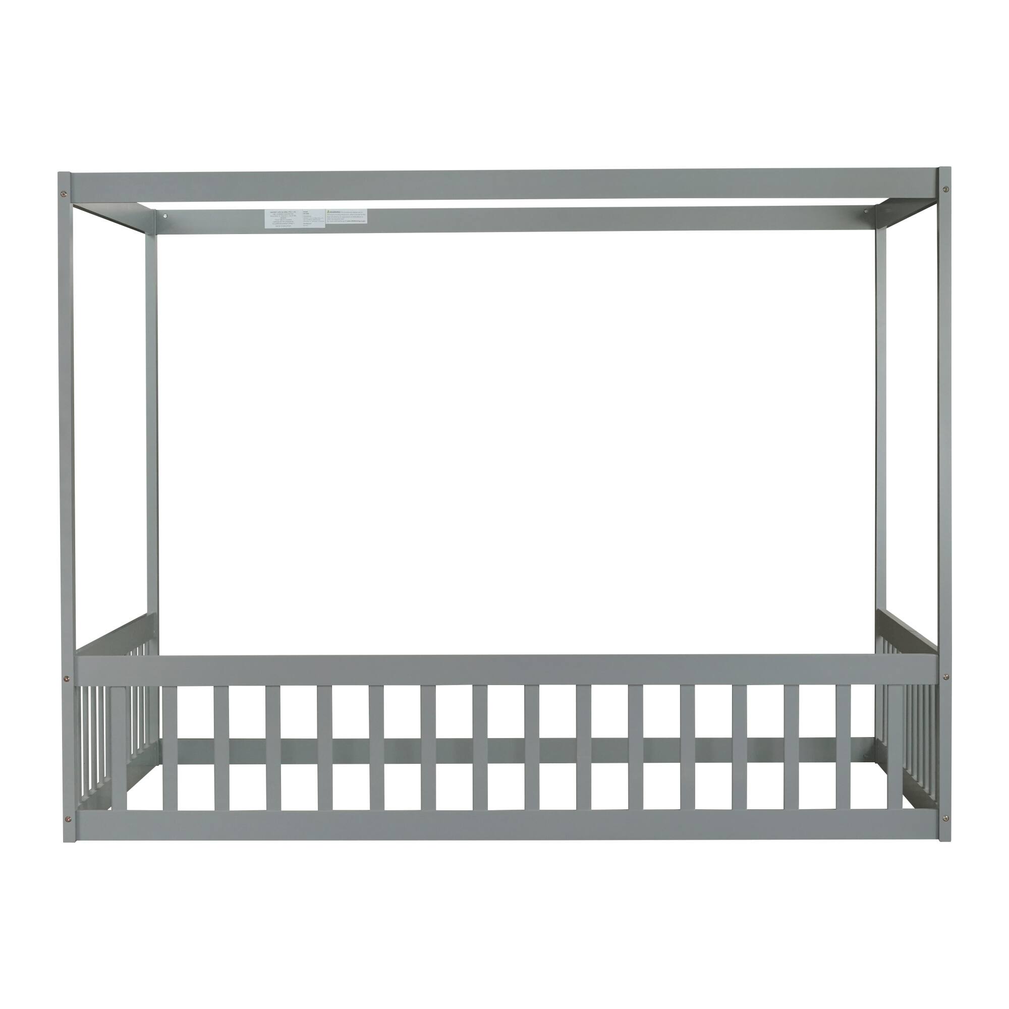 Alt View 10. GOODSILO - Full Size Canopy Frame Floor Bed with Safety Guardrails - Grey.