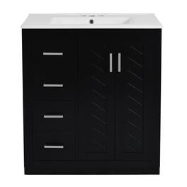Boyel Living - 30 Inch Bathroom Vanity with Ceramic Sink Solid Wood Frame 3 Drawers 1 Cabinet - Black