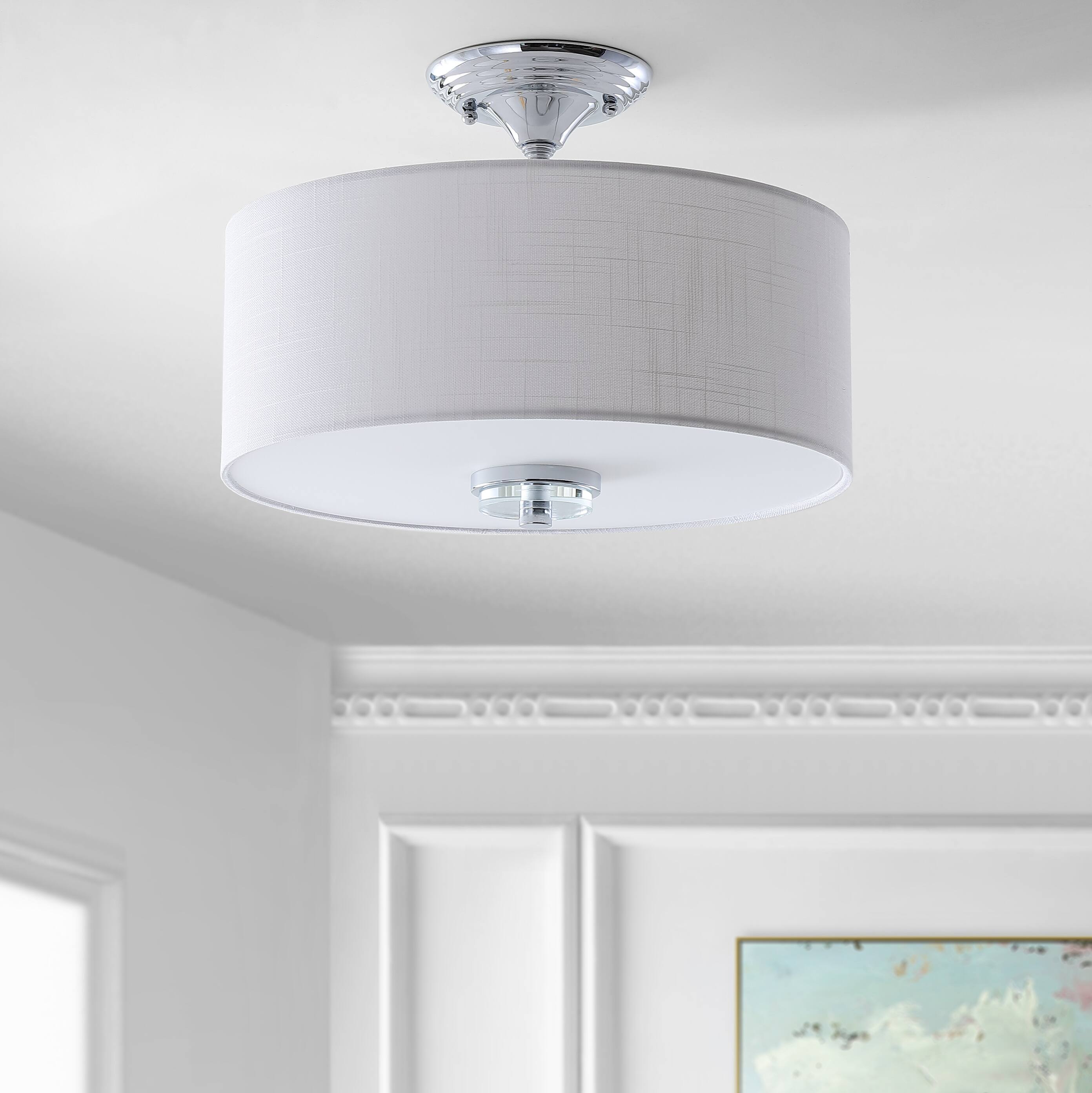 Alt View 5. Jonathan Y - Marc 15" Metal/Crystal LED Semi-Flush Mount, Chrome/White - Chrome.
