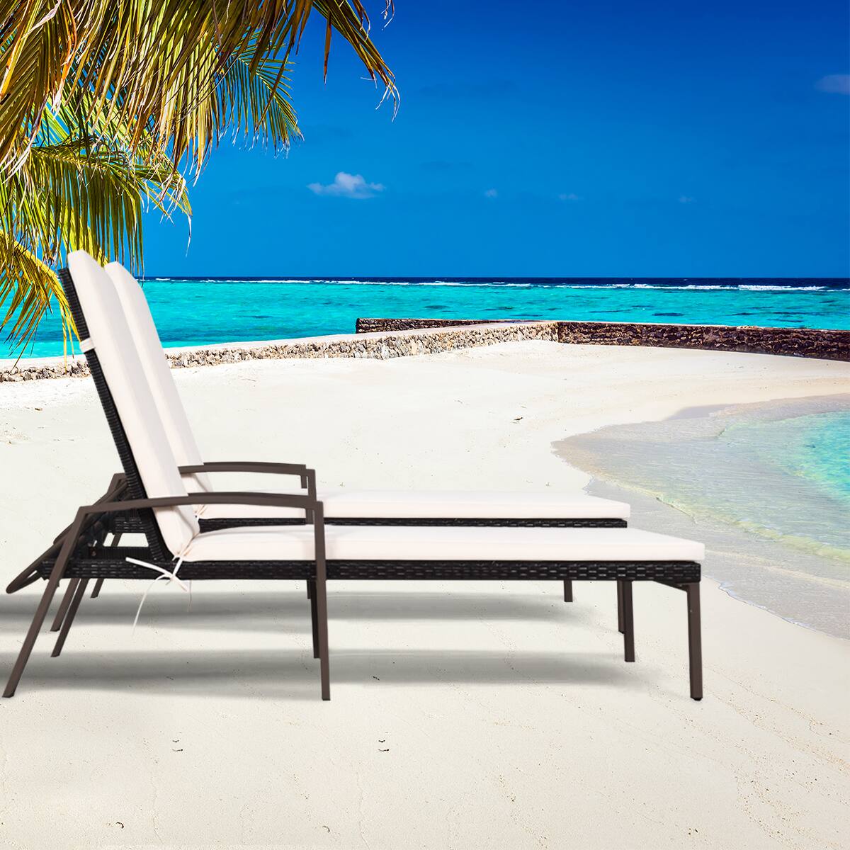 Alt View 3. Gymax - Gymax 2PCS Adjustable Patio Rattan Chaise Recliner Lounge Chair w/ Cushion - Brown.