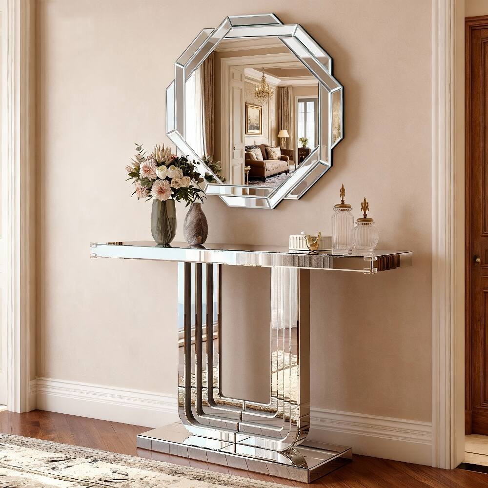 Alt View 3. Loheer - Loheer Mirrored Console Table Silver Finish 47 Inch - Silver.
