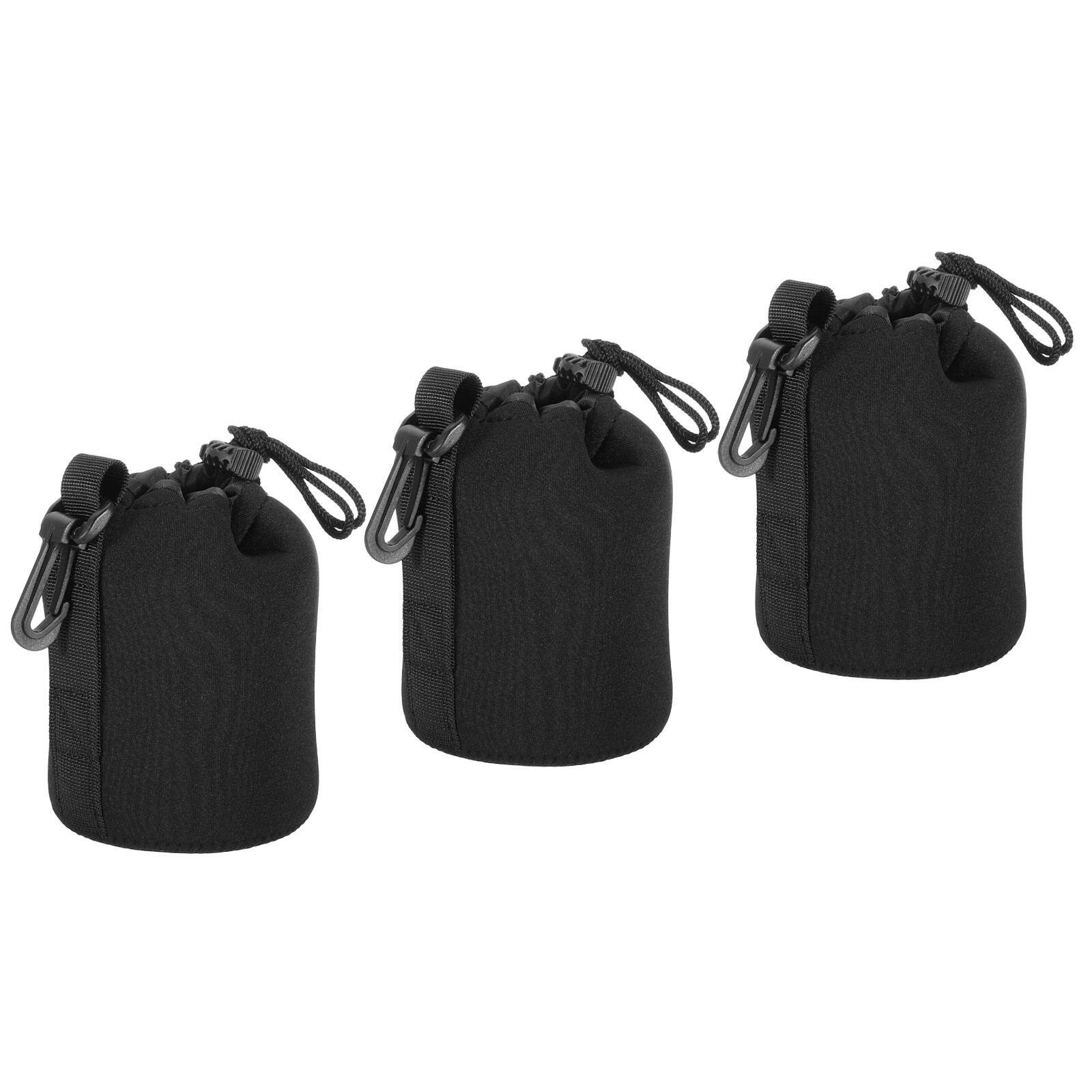 Front. Unique Bargains - Camera Lens Bag, 3pcs 3.3"x5.5" Drawstring Pouch with Thick Neoprene for DSLR Lens, Water Coffee Cups - Black.