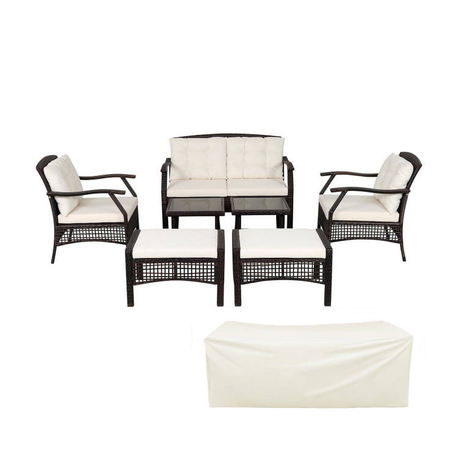 Kadyn - 4 Pieces Patio Rattan Furniture Set, Outdoor Furniture Garden Conversation Sets with Removable Cushions-Red - White